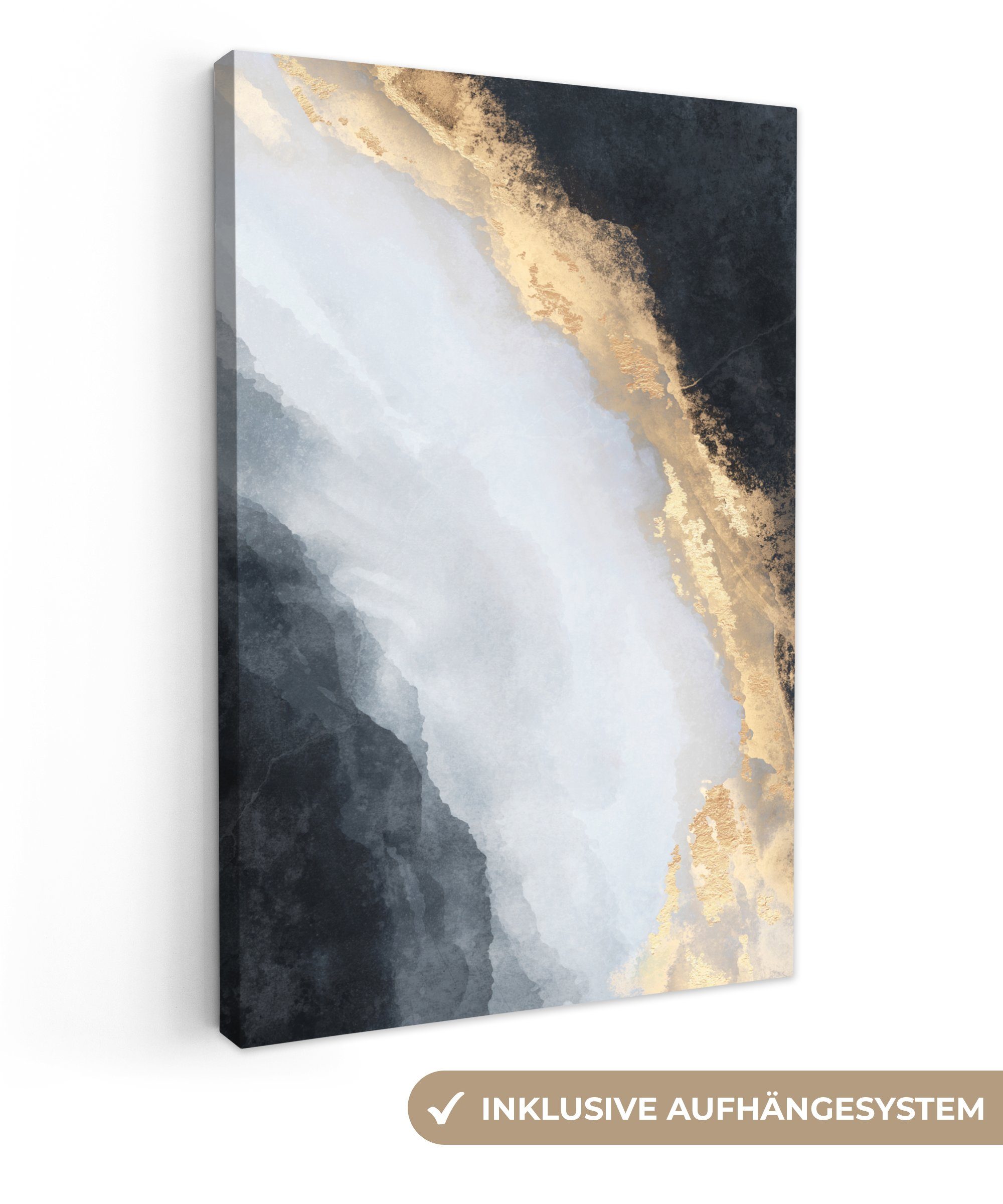 OneMillionCanvasses® Leinwandbild Abstrakt - Farbe - Gold - Schwarz - Marmor, Fotodruck (1 St), Wandbilder, Deko Schlafzimmer Wohnzimmer 60x90 cm