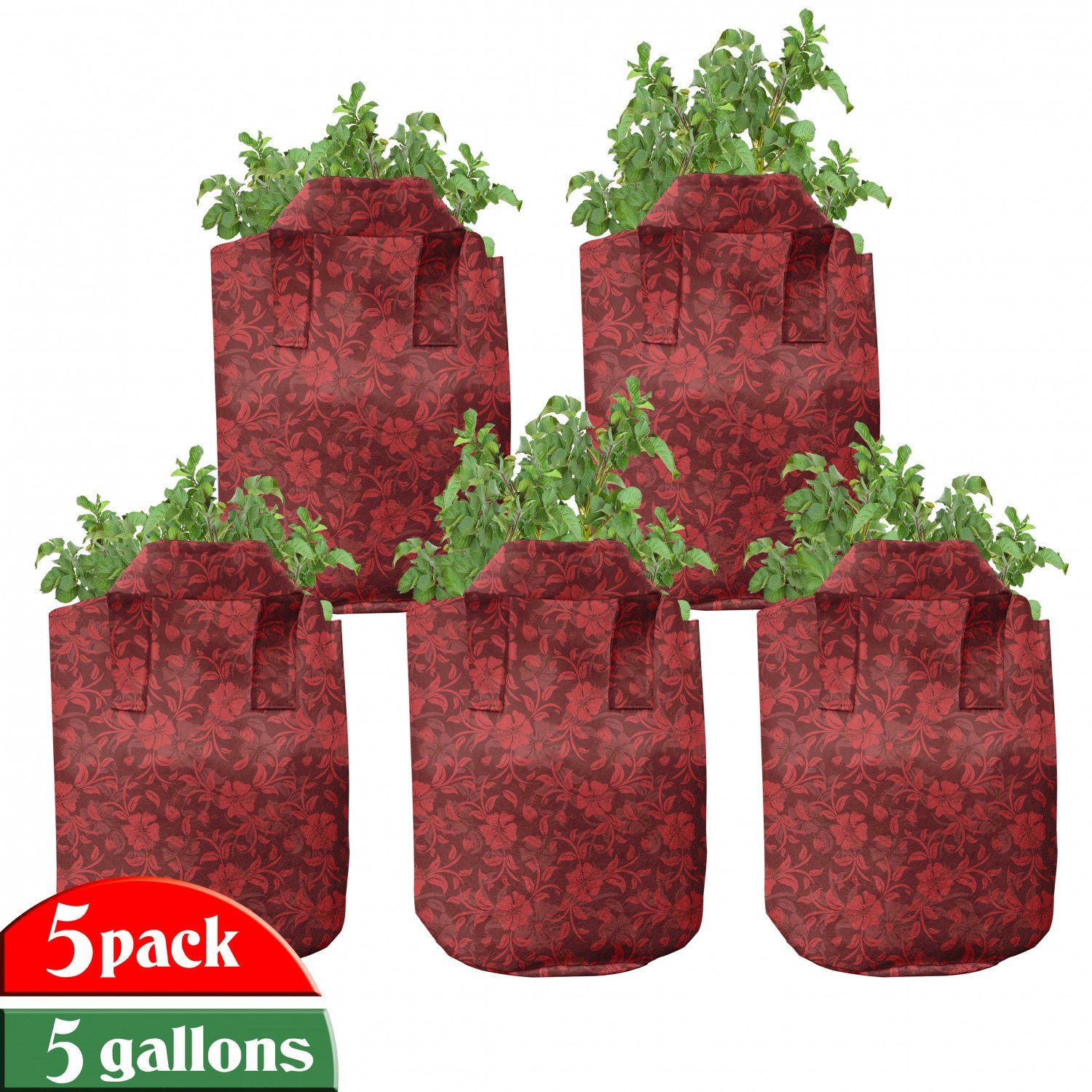 Abakuhaus Pflanzkübel hochleistungsfähig Stofftöpfe mit Griffen für Pflanzen, rot Blumen-Blätter und wirbelt