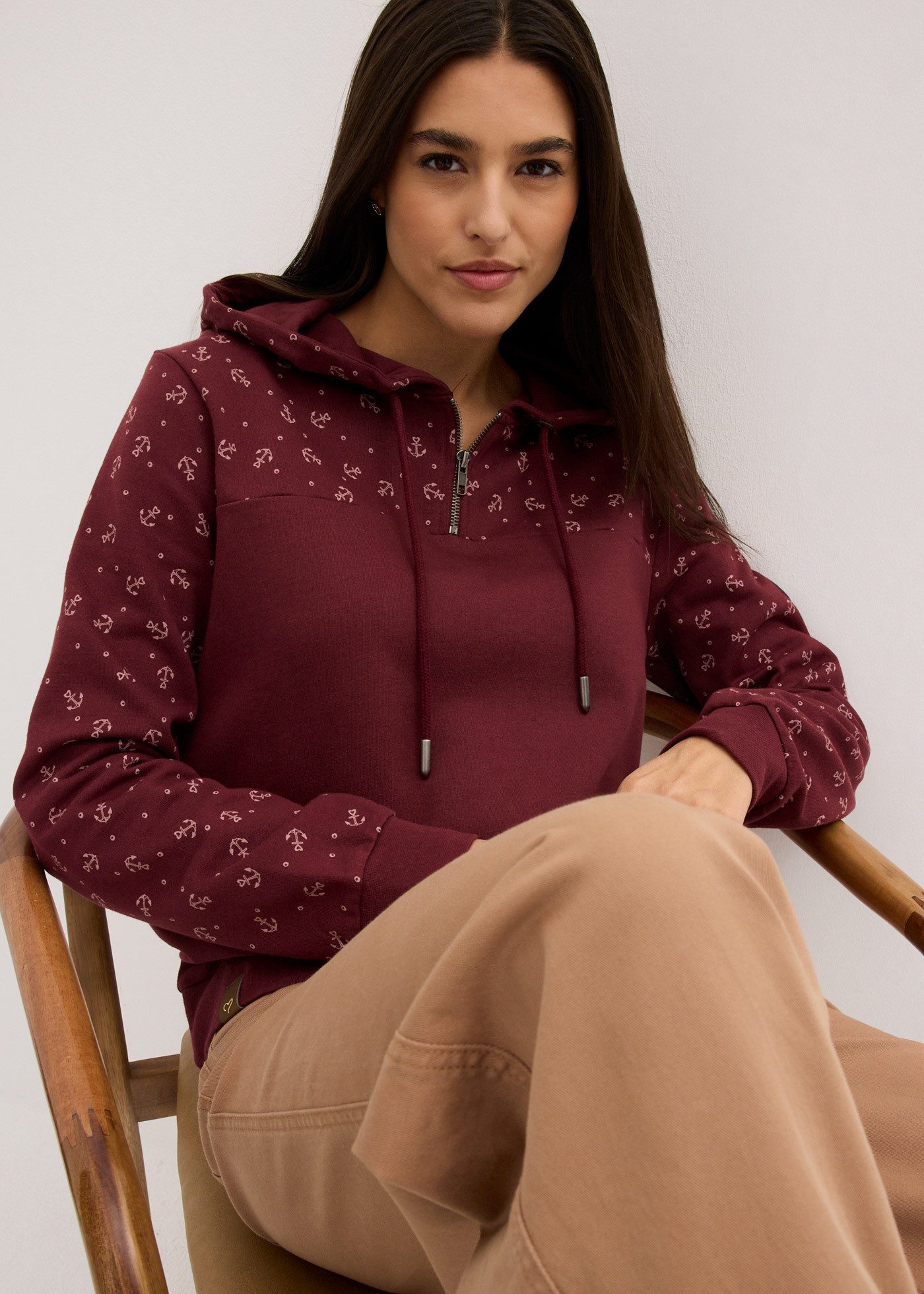 bonprix Hoodie lässig geschnittene Passform, mit maritimem Muster und Anker-Motiven