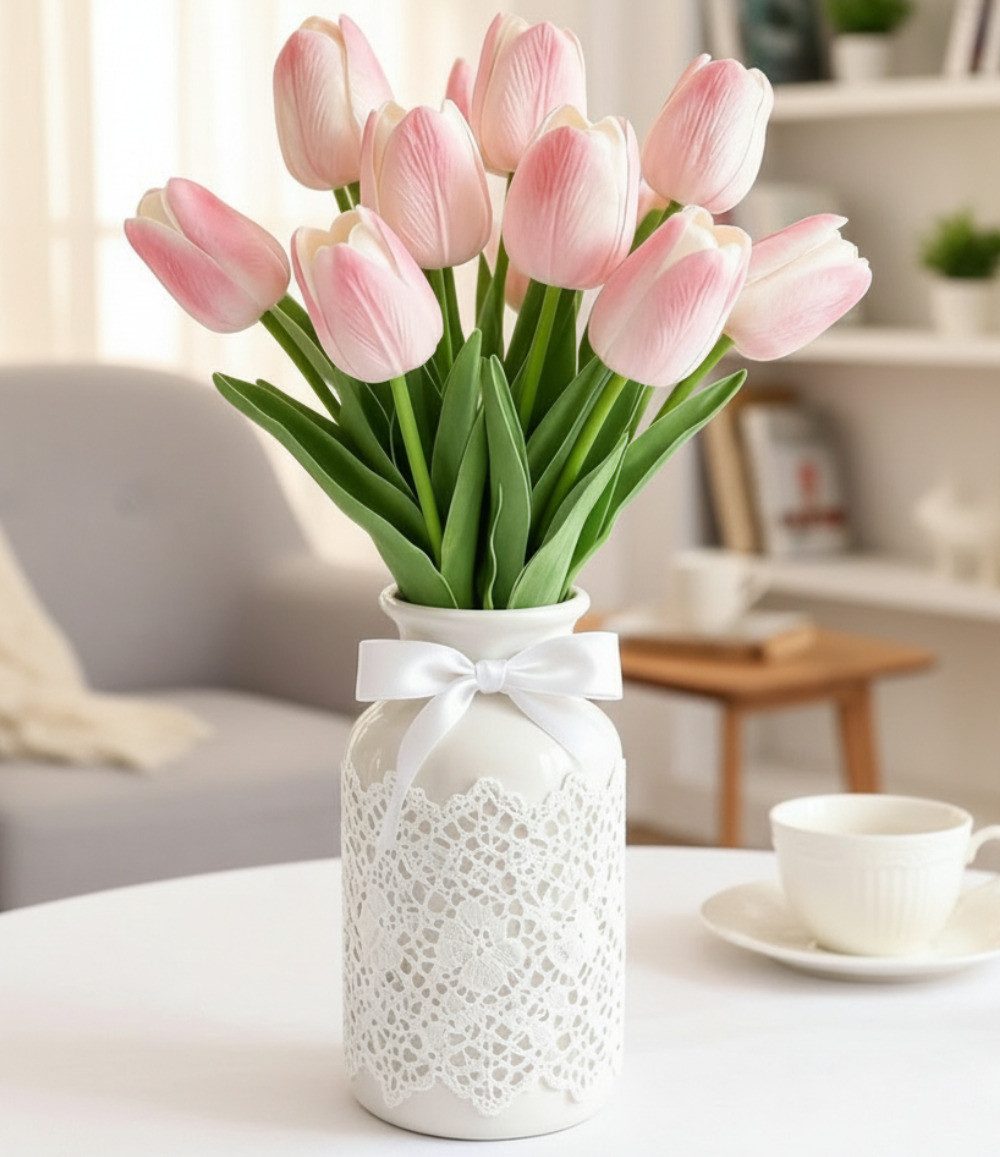 Kunstblumenstrauß Kunstblumen Deko Set künstlicher Tulpen Blumenstrauß, Fanci Home, realistische Blumen Wohnzimmer Tischdeko pflegeleicht langlebig
