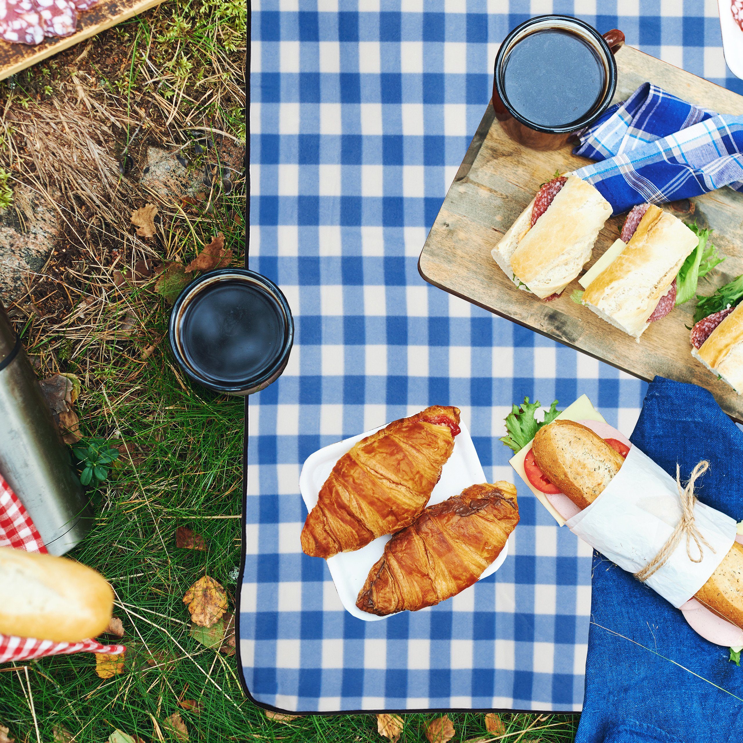 Picknickdecke blau-weiß Picknickdecke relaxdays kariert,