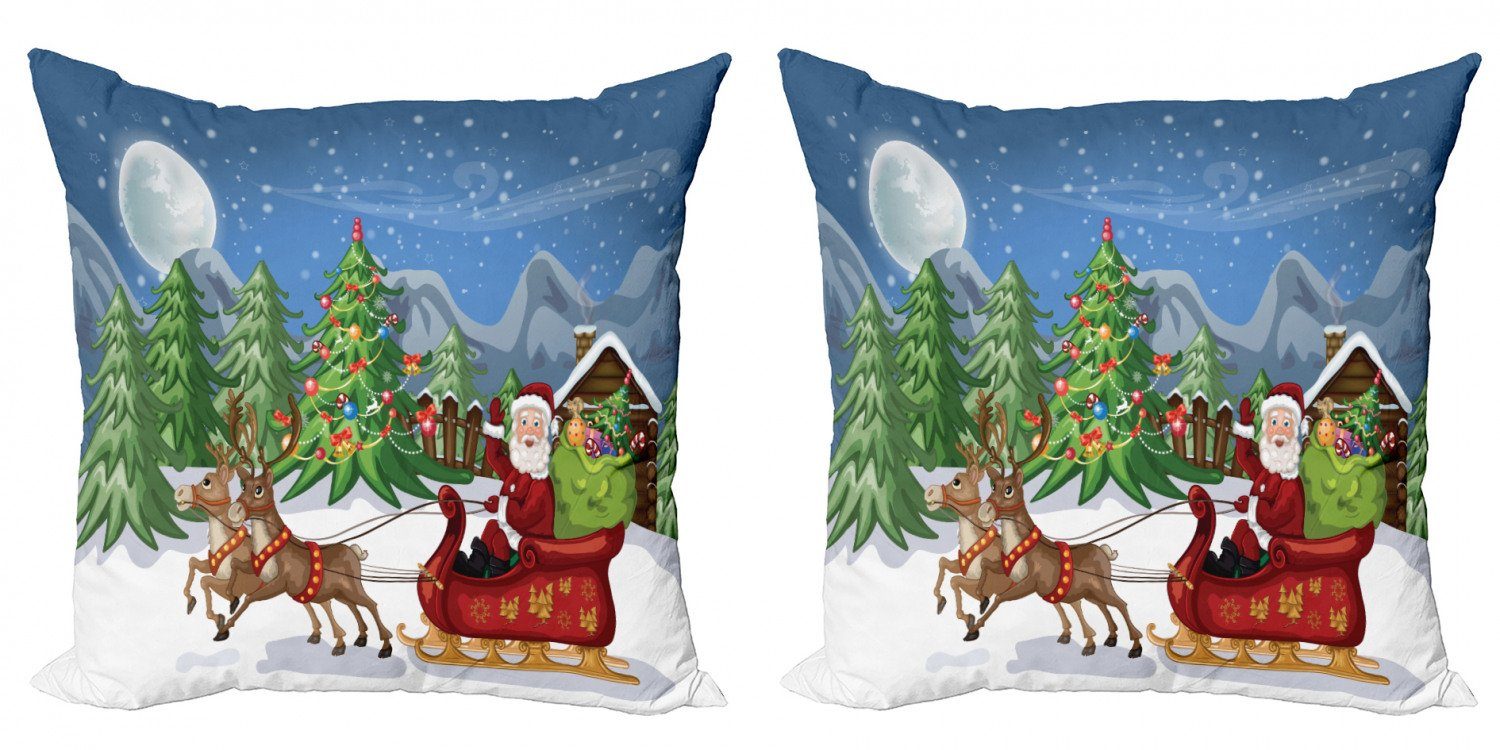 Kissenbezüge Modern Accent Doppelseitiger Digitaldruck, Abakuhaus (2 Stück), Weihnachten Schneewehe Rentiere