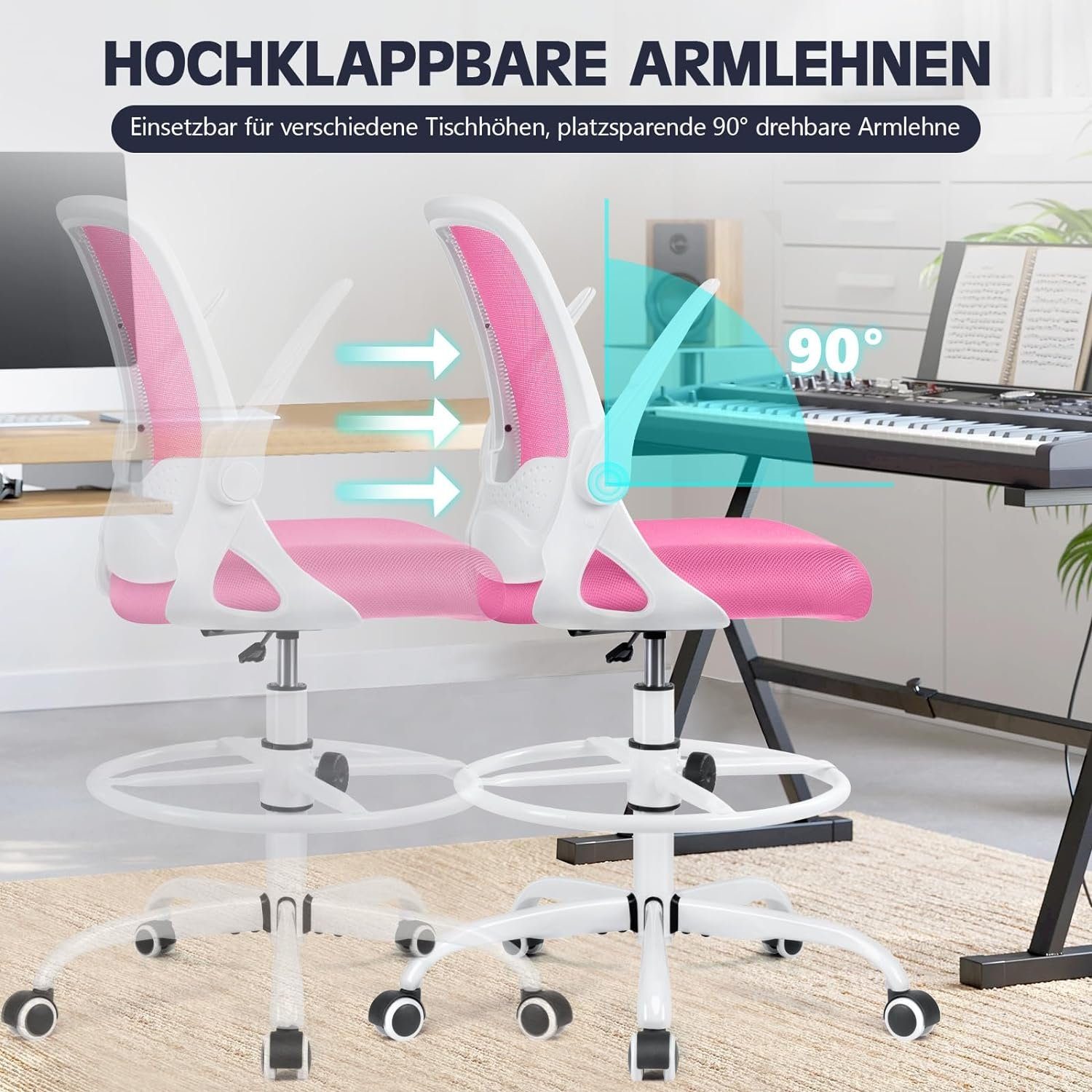 (Bürostuhl umklappbaren ergonomisch: mit Bürostuhl Bürostuhl Armlehnen Ergonomisch, KERDOM Schreibtischstuhl Sitz), Schreibtischstuhl mit verstellbarem