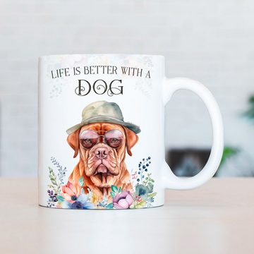 Cadouri Tasse BORDEAUX DOGGE - Kaffeetasse für Hundefreunde, Keramik, mit Hunderasse, beidseitig bedruckt, handgefertigt, Geschenk, 330 ml