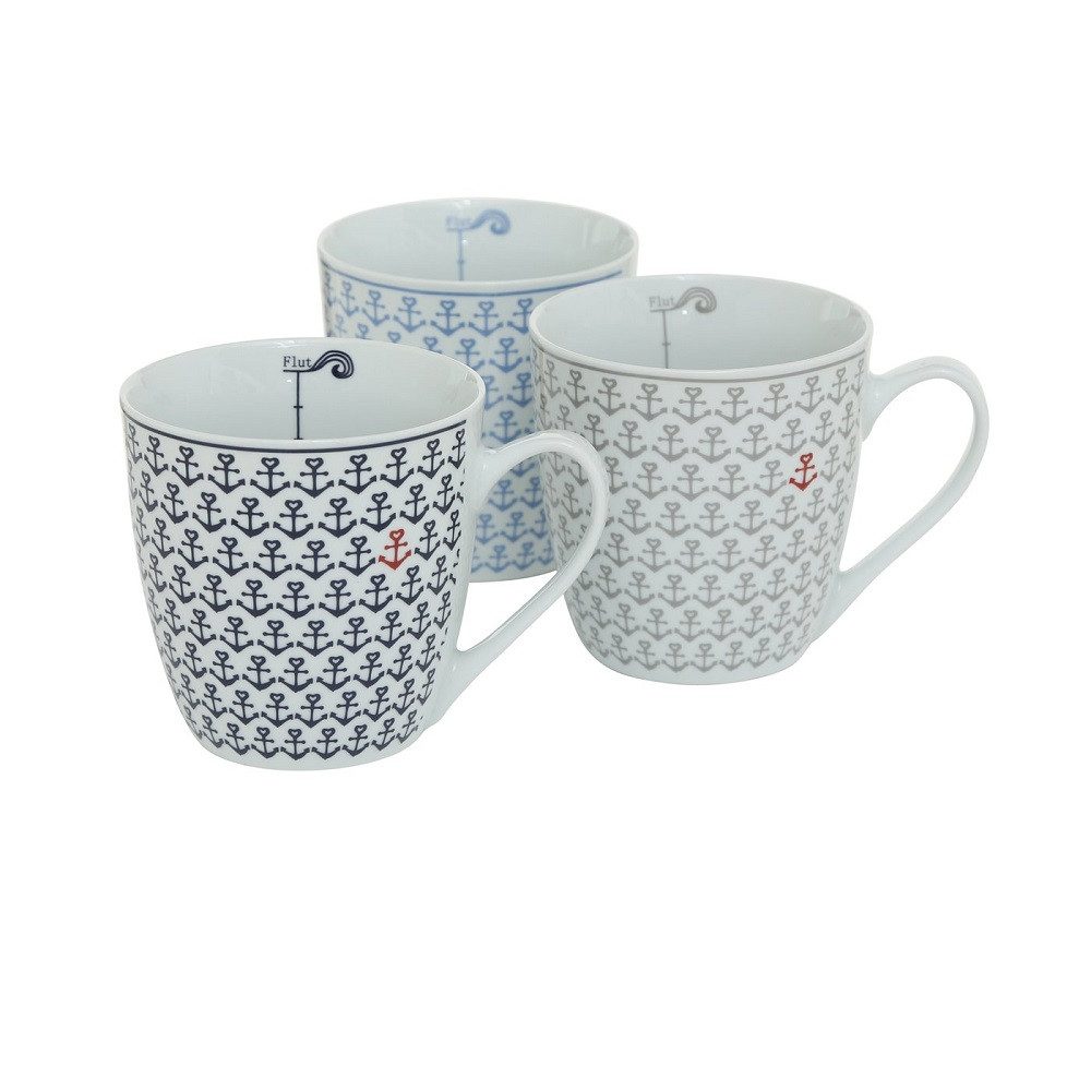 BOLTZE GRUPPE GmbH Becher Jumbobecher Ebbe & Flut' Anker blau grau rot & weiß 400 ml 3er Set