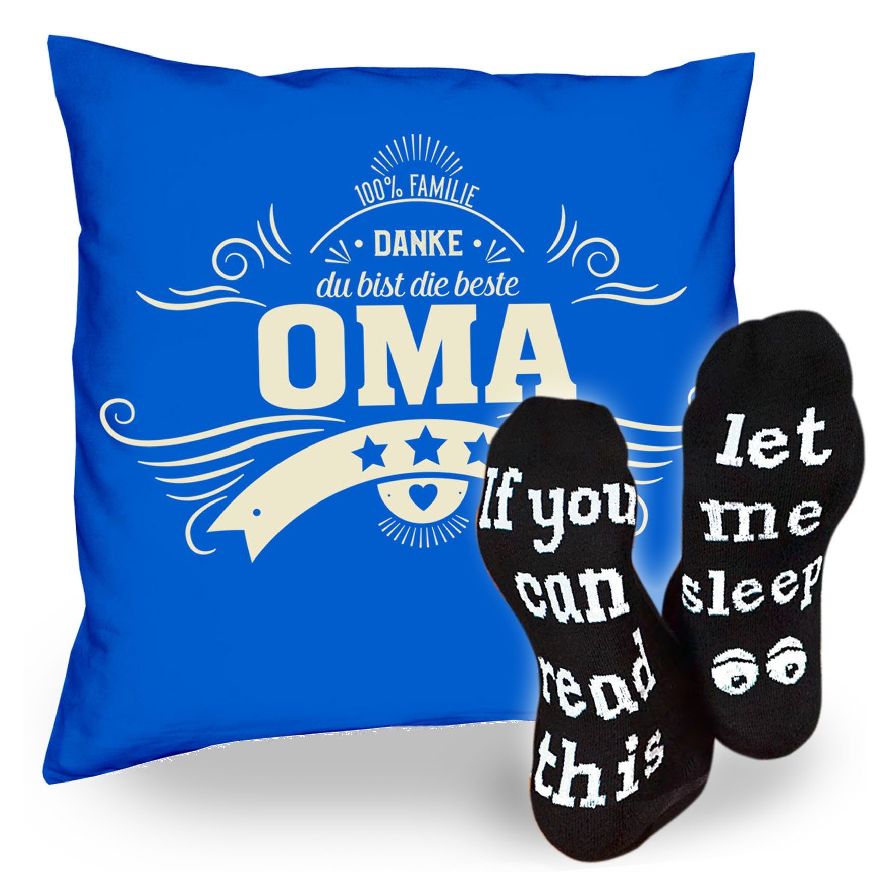 Soreso® Dekokissen Kissen Danke Oma & Sprüche Socken Sleep, Muttertagsgeschenk Oma Omatag royal-blau