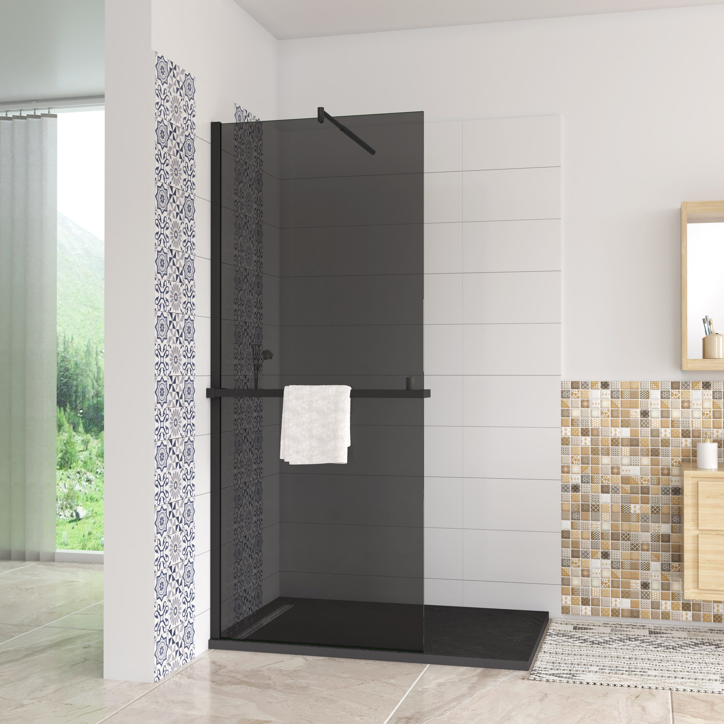 duschspa Walk-in-Dusche Glaswand 8mm ESG Duschwand Ablage Explosionsschutzfolie, Sicherheitsglas, (Set), 8mm Nano ESG, Höhe 200cm