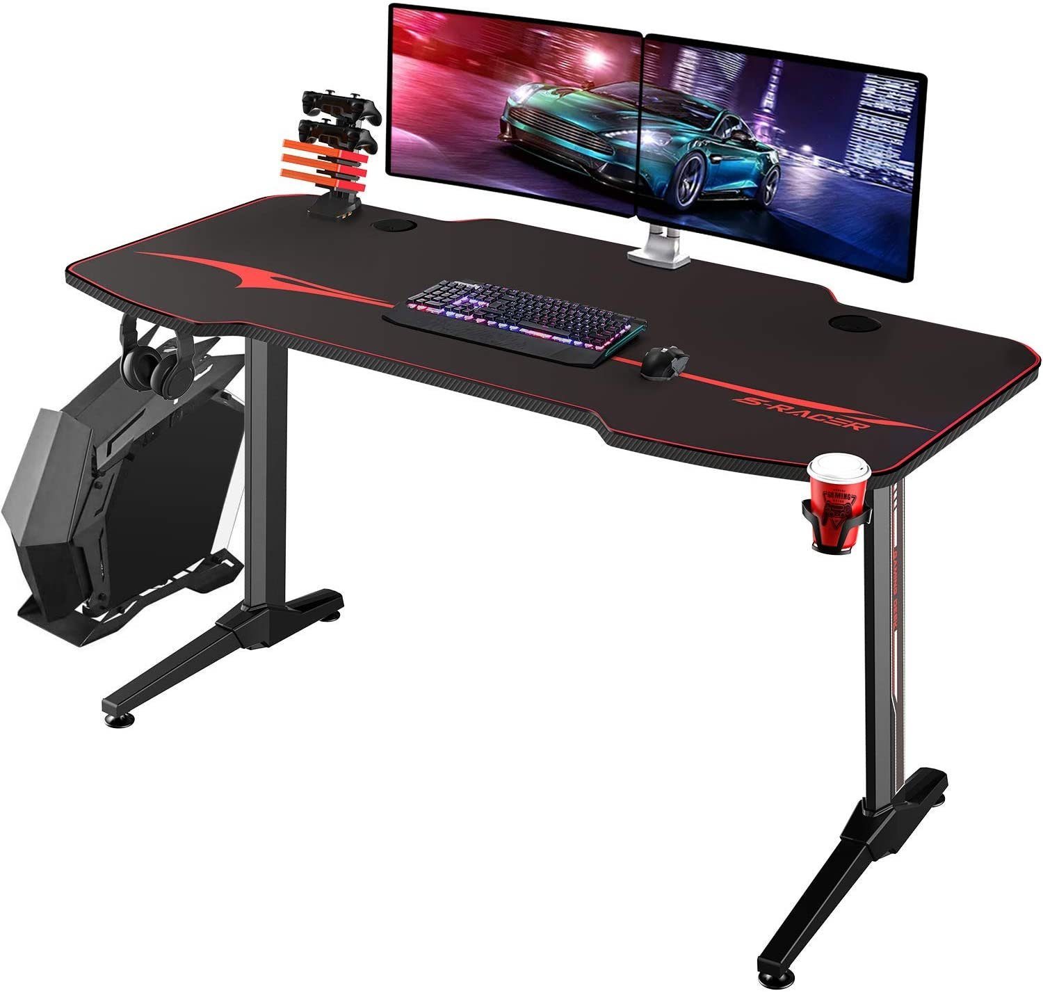 HOMALL Gamingtisch 140 cm Computer Schreibtisch Gamer Tisch Schwarz