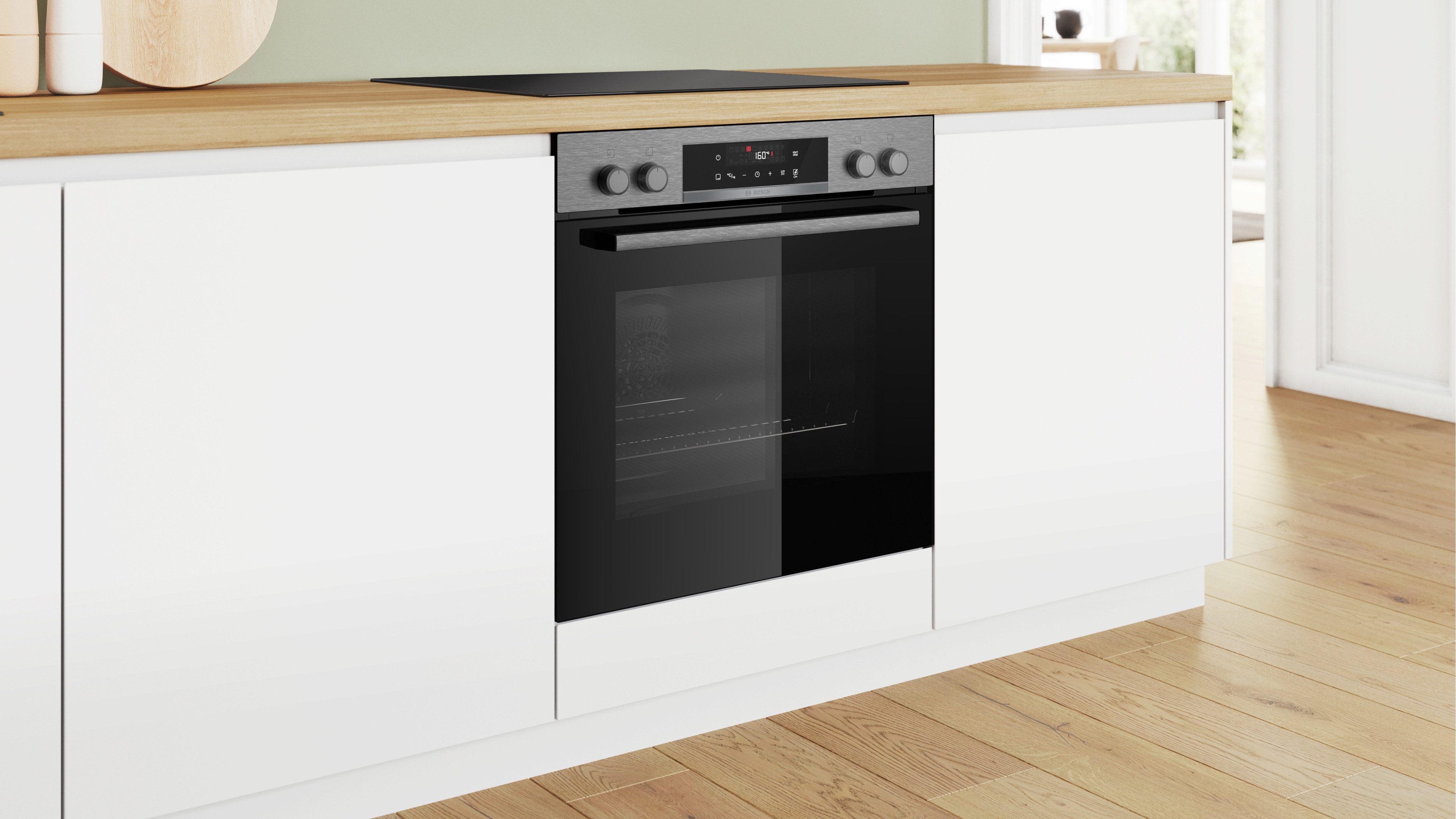 BOSCH Elektro-Herd-Set HND271AS64, Pyrolyse-Selbstreinigung, LED-Touch-Control & zuschaltbare Bräterzone für große Bräter