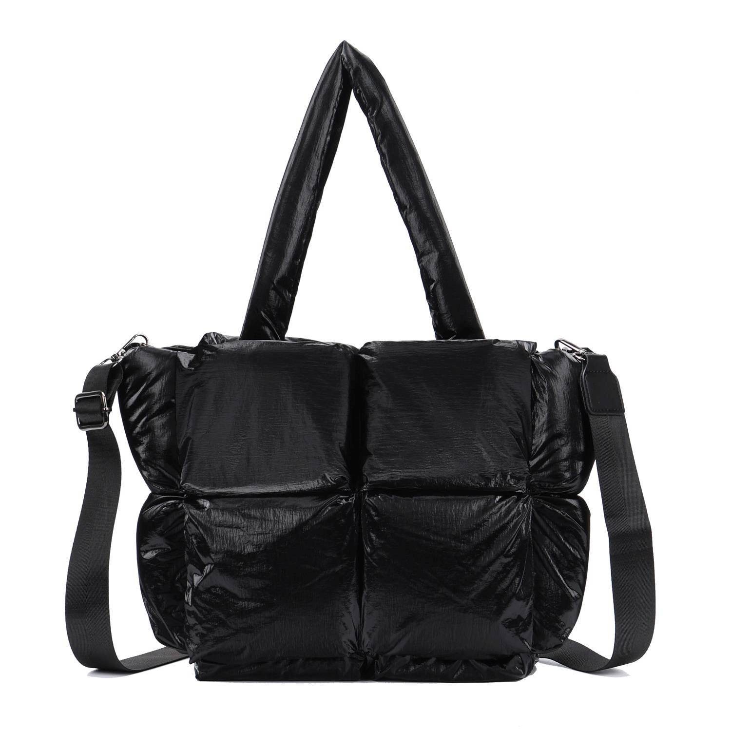 ITALYSHOP24 Schultertasche Damen Tasche Leopard Nylon Puffer Shopper Tote Bag Crossover Freizeit, LEO CrossBody Beuteltasche Handtasche Weekender Reisetasche Leicht