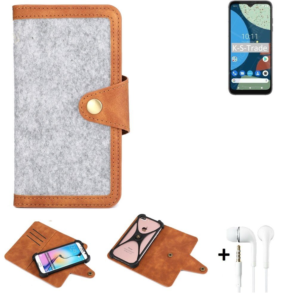 K-S-Trade Handyhülle für Fairphone 4, Handyhülle + Kopfhörer Schutzhülle Filz Hülle Kunstleder