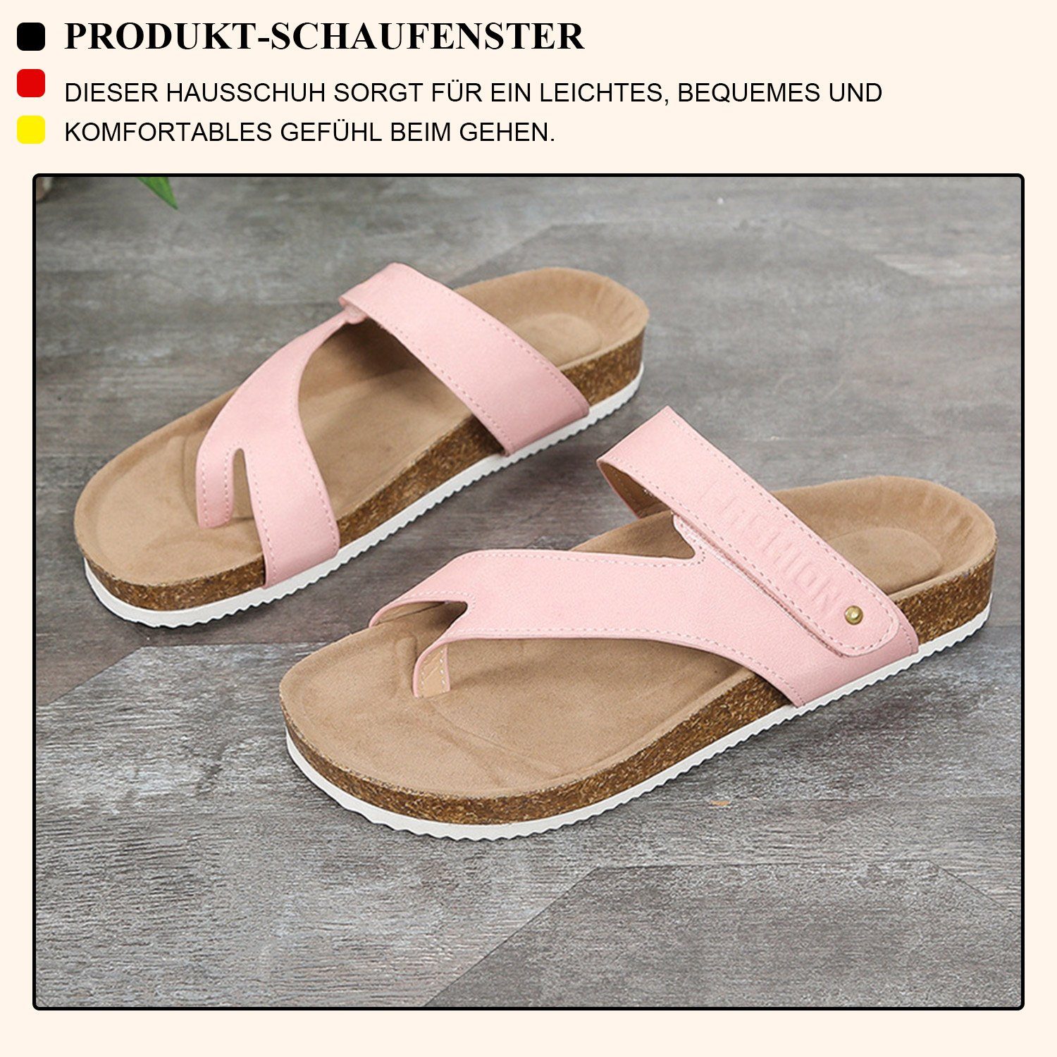 Komfort Sandalen (1-tlg) Pantoletten Zehentrenner Rosa Damen MAGICSHE Flops Sommer Zehentrenner Kork, Flip mit