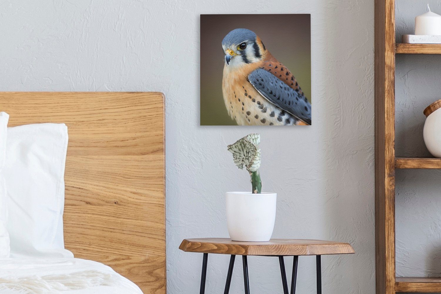 OneMillionCanvasses® Leinwandbild Vogel - Blau, (1 bunt Wohnzimmer Schlafzimmer - Makro Leinwand St), für Bilder