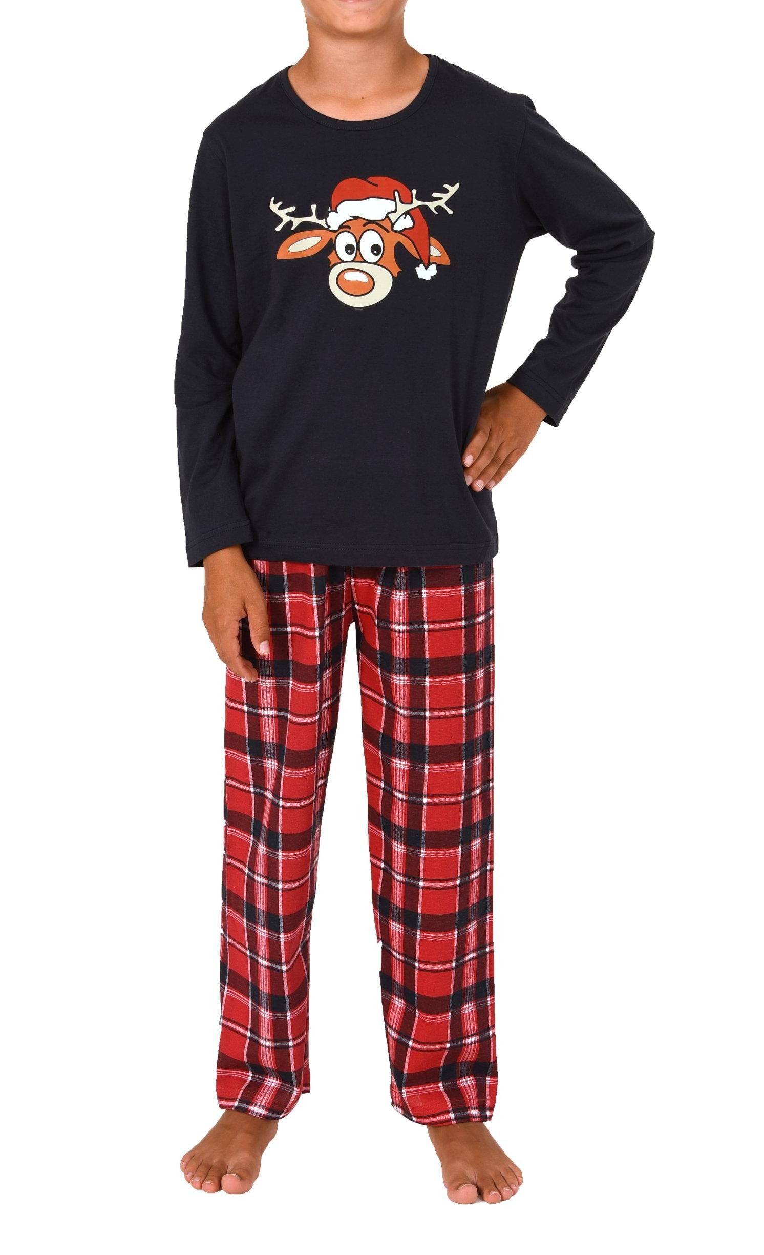 Normann Pyjama Kinder Weihnachts Schlafanzug UNISEX Pyjama mit Renntier Motiv