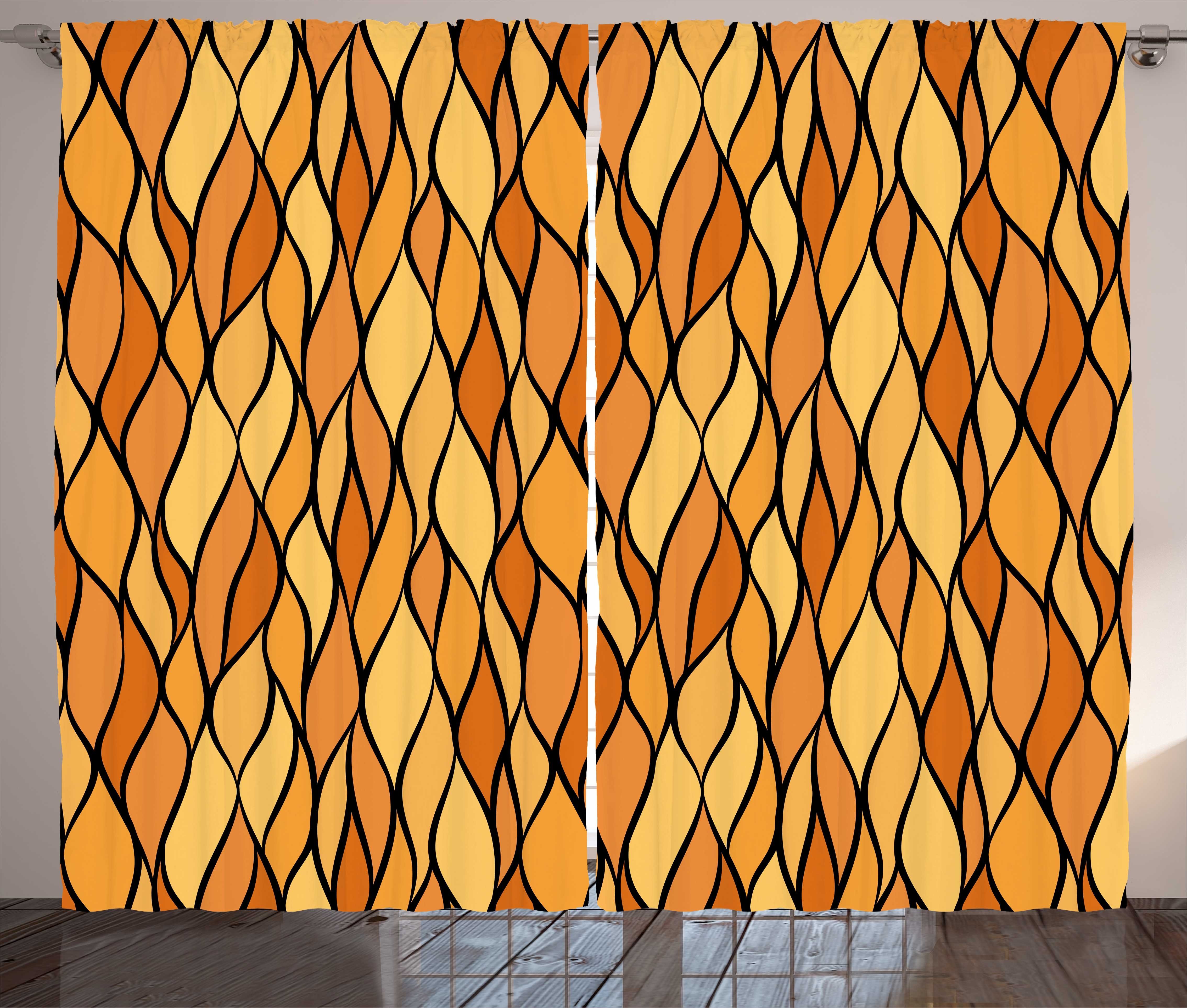 Gardine Schlafzimmer Kräuselband Vorhang mit Schlaufen Abstrakte Waves Braun und Abakuhaus, Gelb Haken, Mosaik