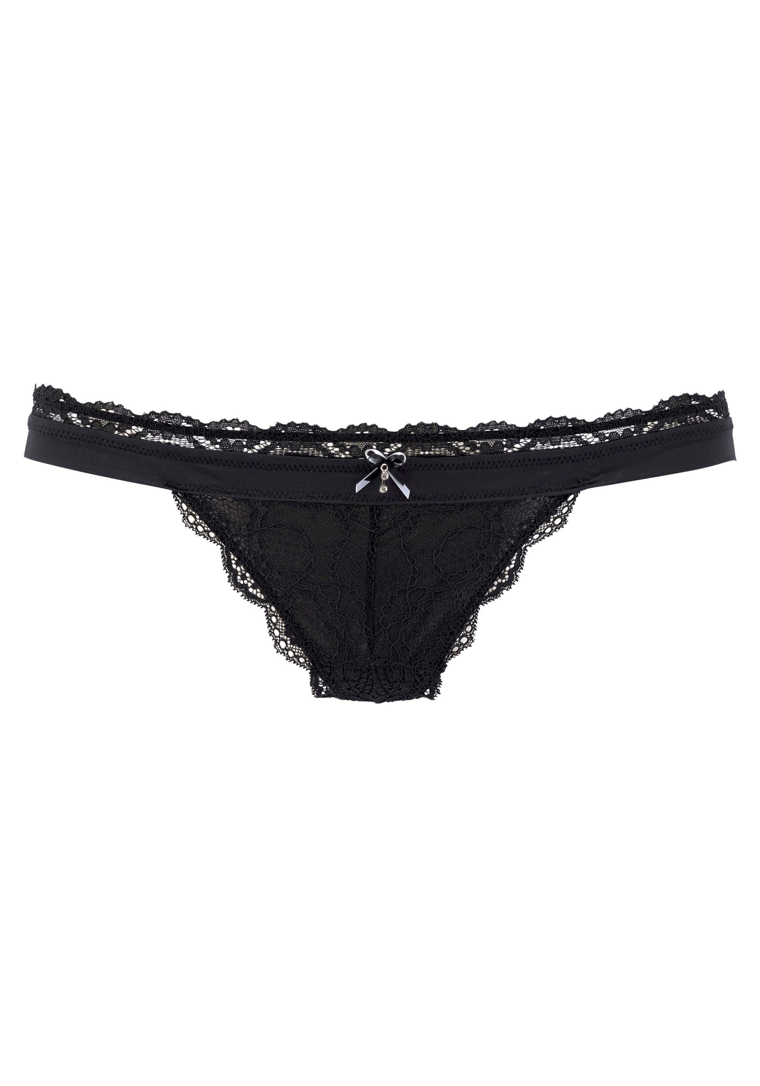 LASCANA String Premium Dessous aus zarter Spitze mit feiner Zierschleife und Accessoire