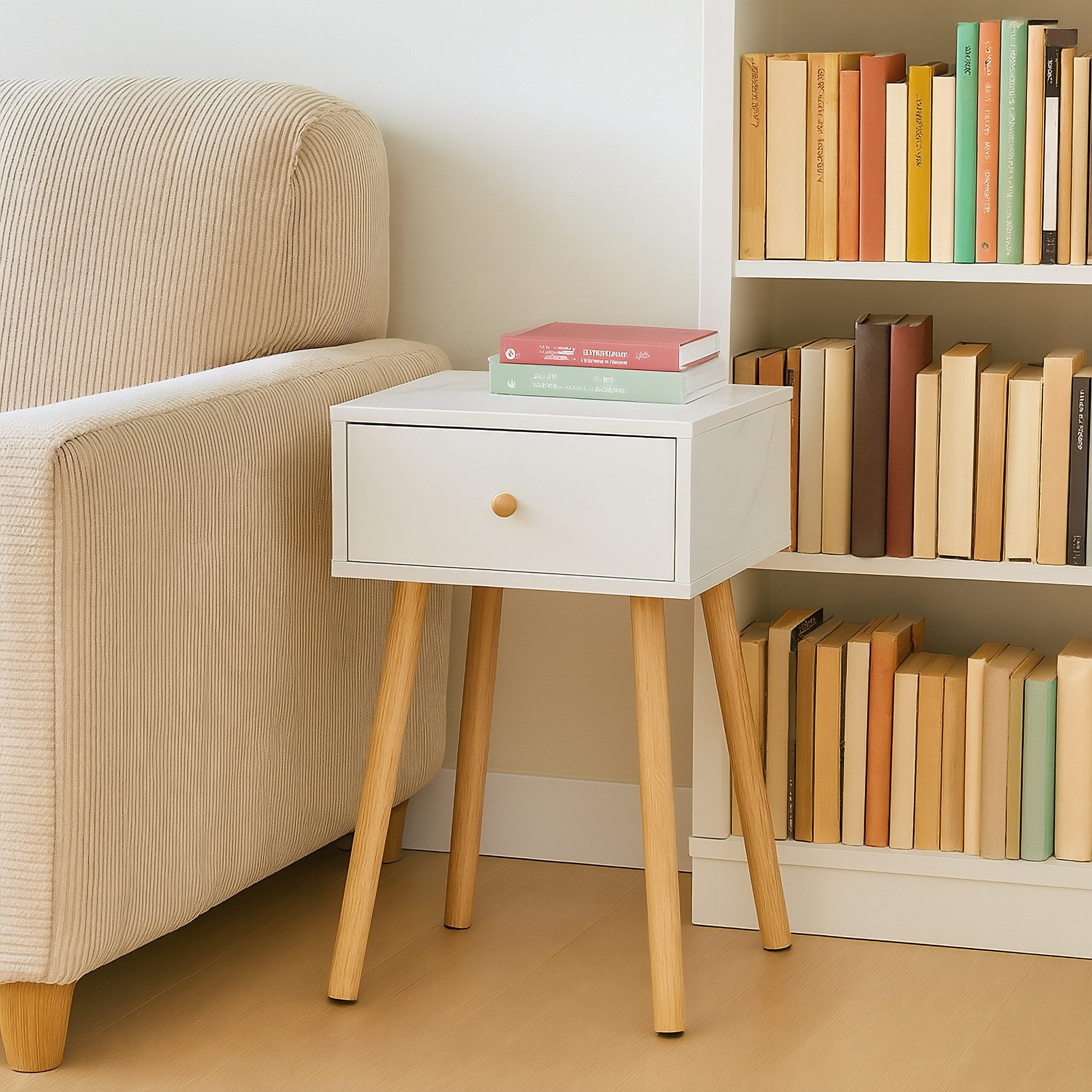 relaxdays Nachttisch Marmoroptik & Holzbeine (1-St), günstig online kaufen