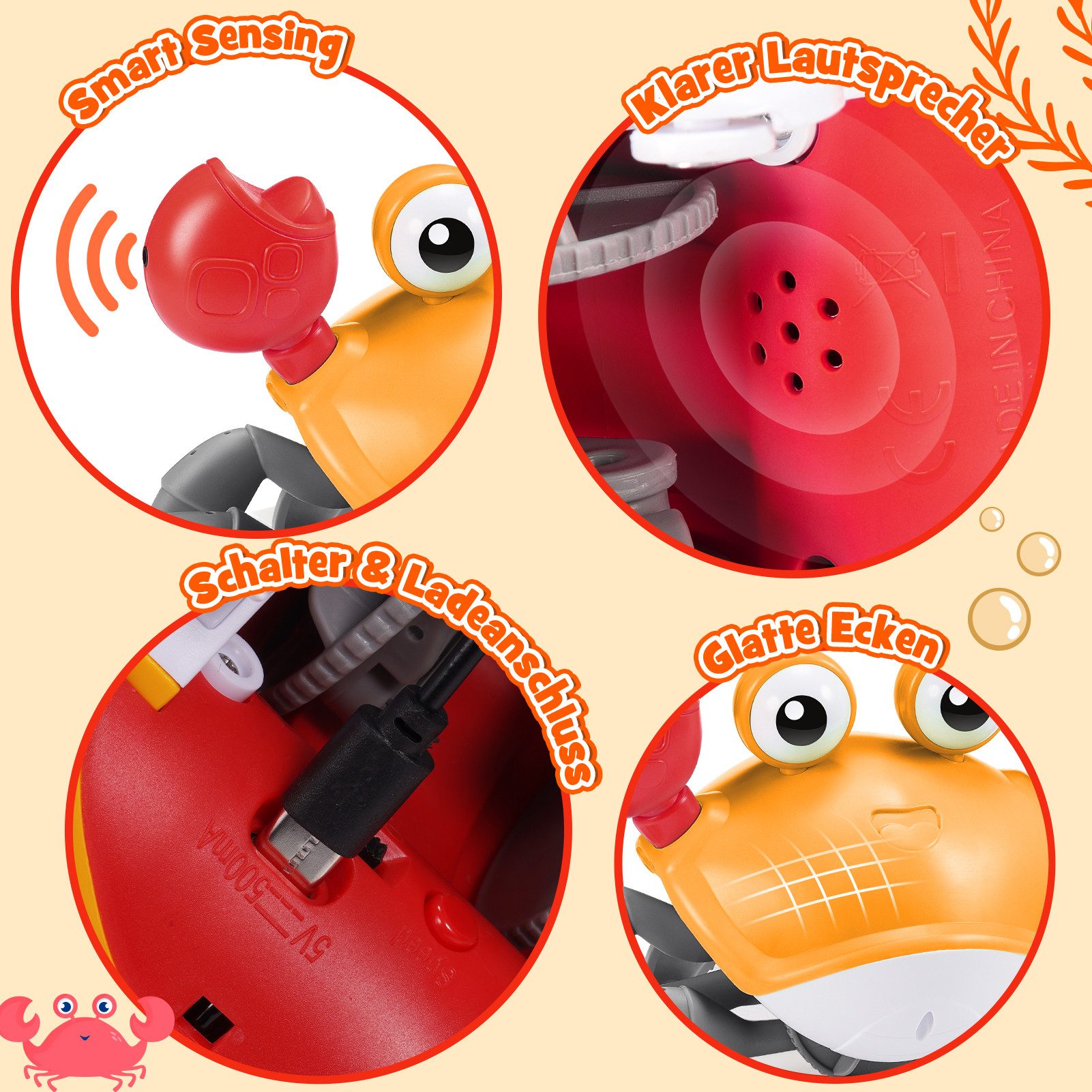 Wootoy Lernspielzeug Interaktives Krabben-Spielzeug mit Licht und Musik Babyspielzeug (Interaktives Spielzeug für Babys Kinder und gemeinsame Familienmomente, 1-St., Seitwärts krabbelnde Bewegung mit Soundeffekten), Montessori-Spielzeug Aktivitätsspielzeug