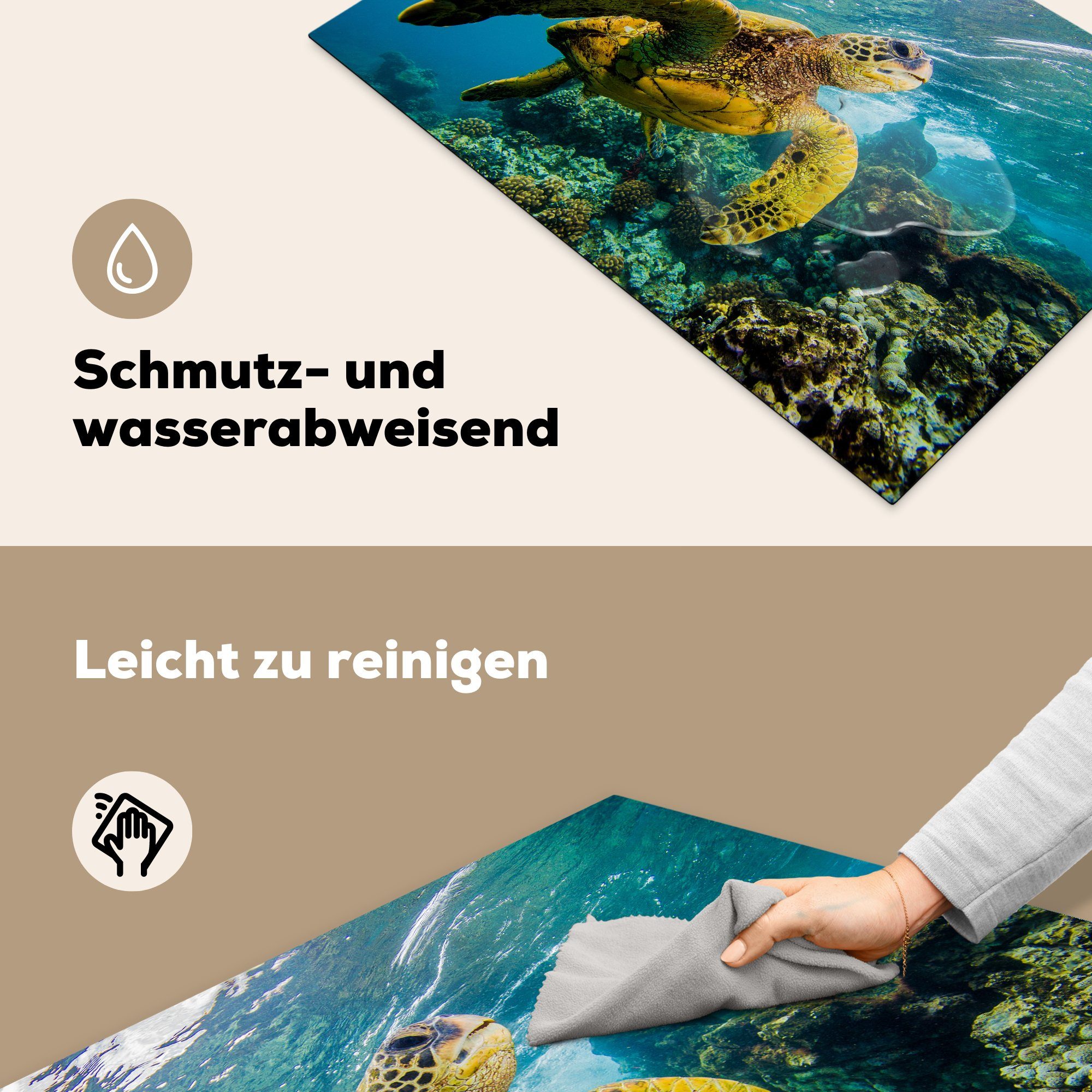 Hawaii, Induktionskochfeld Schutz Vinyl, Meeresschildkröte MuchoWow für küche, Schwimmende Ceranfeldabdeckung die Herdblende-/Abdeckplatte cm, 81x52 tlg), auf (1