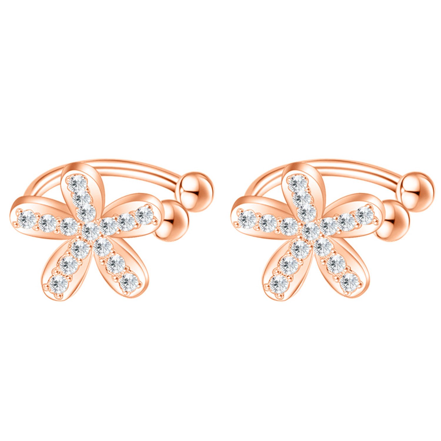 LÖB Ohrklemme 18K Roségold Vergoldet Ohrklemmen Blumen Zirkonia Ear Cuff Ohrringe (Geschenke für Frauen Damen Beste Freundin Mutter Mama Ehefrau Oma sie zum Geburtstag Schmuck Sommer, Inkl. Schmuckbox), Hoop Set Helix Ohrpiercing Tribal Ohrmanschette Ohr Ring Fake Piercing