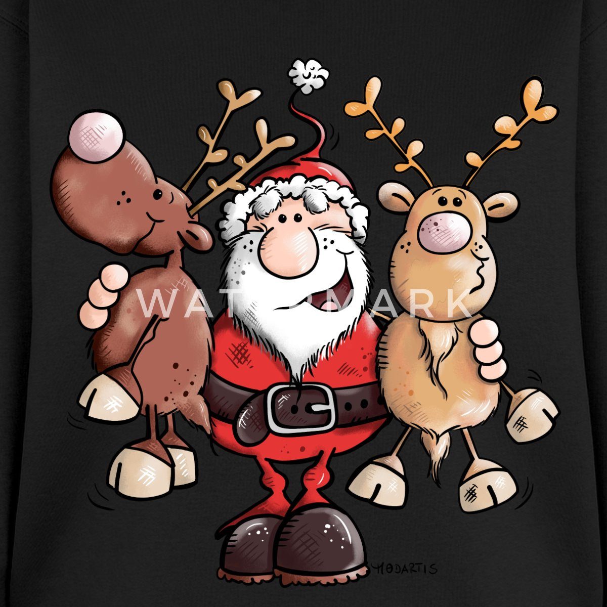 Spreadshirt Sweatshirt Fröhlicher Weihnachtsmann Mit Rentieren Cartoon Damen Premium Pullover (1-tlg) – Bild 2 von 5