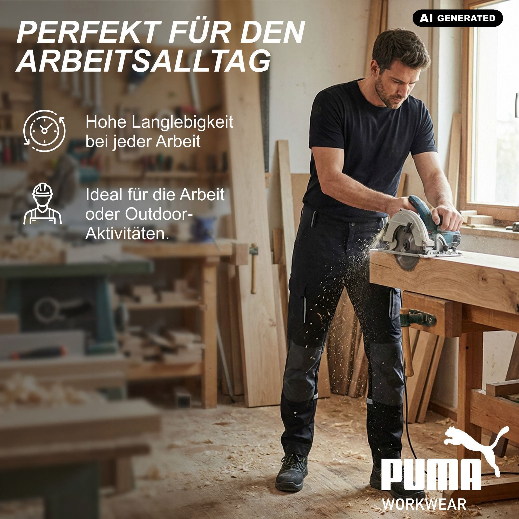 PUMA Workwear Arbeitshose Herren - Mit 4-Wege Stretch - Robust - verstärkter Kniebereich Gummizug - Erhöhtes Rückenteil - Bundhose mit verlängerbarem Hosensaum – Bild 5 von 5
