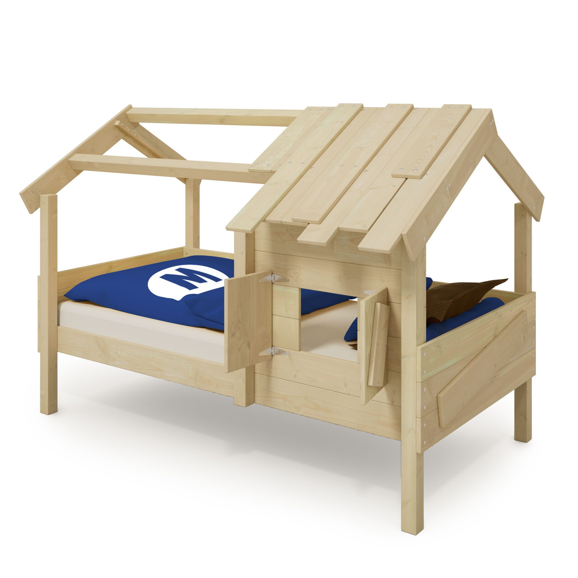 Wickey Kinderbett CrAzY Sunrise - Einzelbett mit Fenster aus Massivholz (Set, stabile Konstruktion mit 18 mm Lattenboden), Spielbett im kindgerechten Design als gemütlicher Rückzugsort