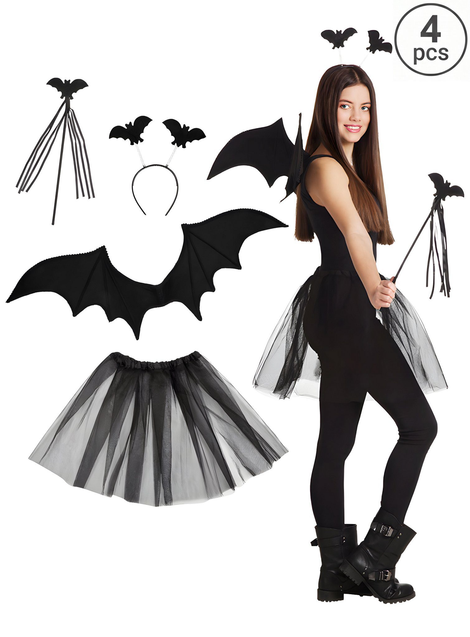 Boland Kostüm Fledermaus Set - Karneval Faschingskostüm Kinder, Halloween-Kostümset für Kinder und Jugendliche