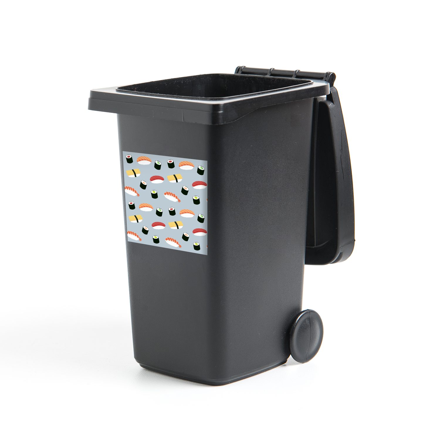 Hintergrund hellem Sticker, Wandsticker Container, Mülleimer-aufkleber, (1 Abfalbehälter St), Illustration MuchoWow auf Mülltonne, Sushi