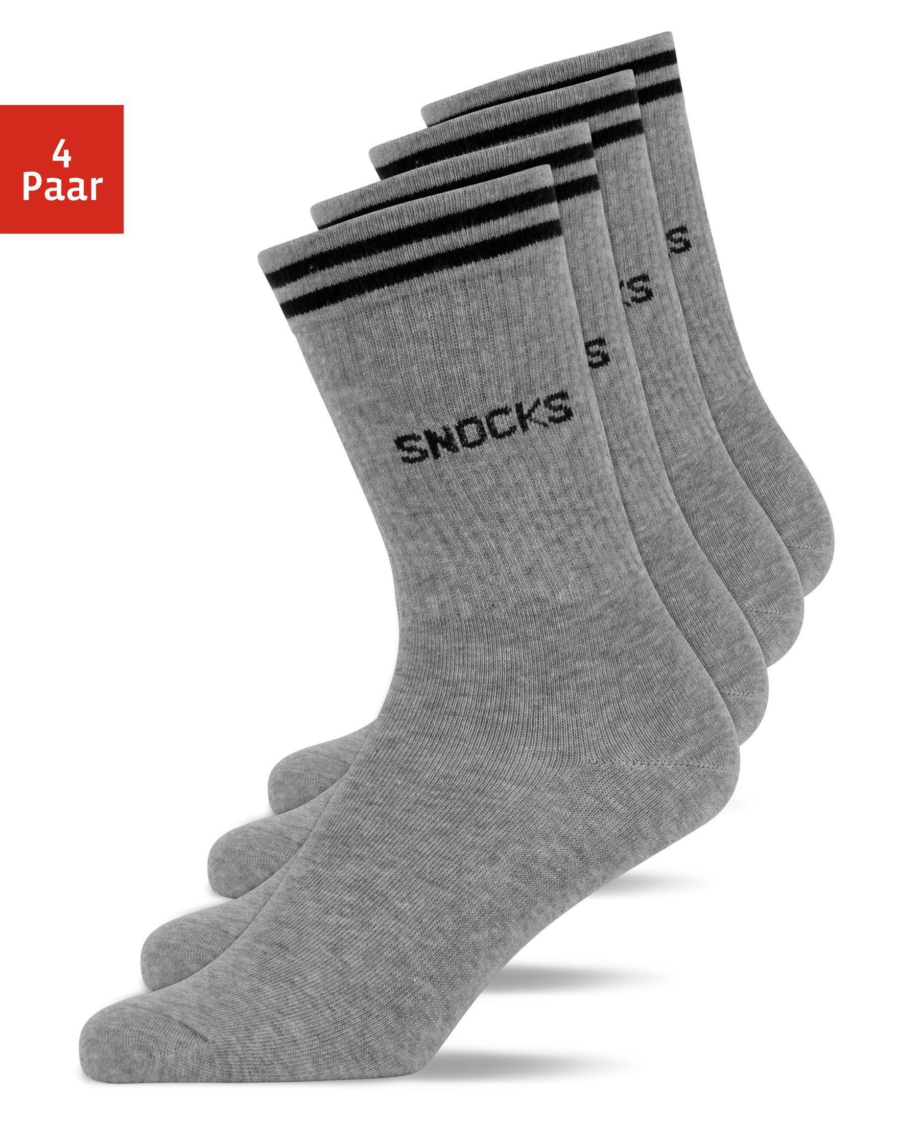 SNOCKS Sportsocken Hohe Tennissocken mit Streifen für Damen & Herren (4-Paar) aus Bio-Baumwolle, stylish für jedes Outfit Grau
