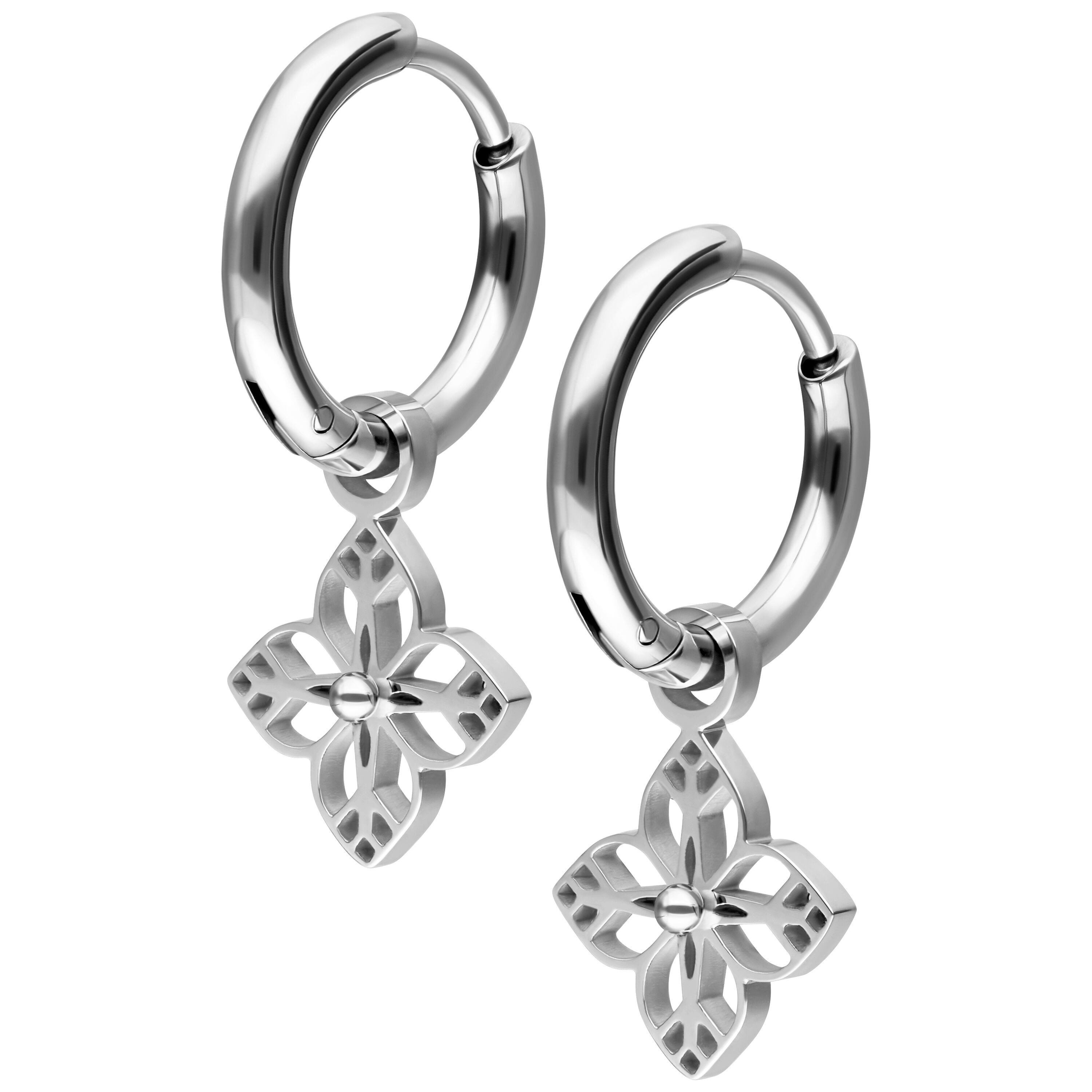 Wildcat Paar Ohrhänger Little Floral Ornament Hoops Pair - Silber, Chirurgenstahl 316L - wasserfest, langlebig, hautverträglich