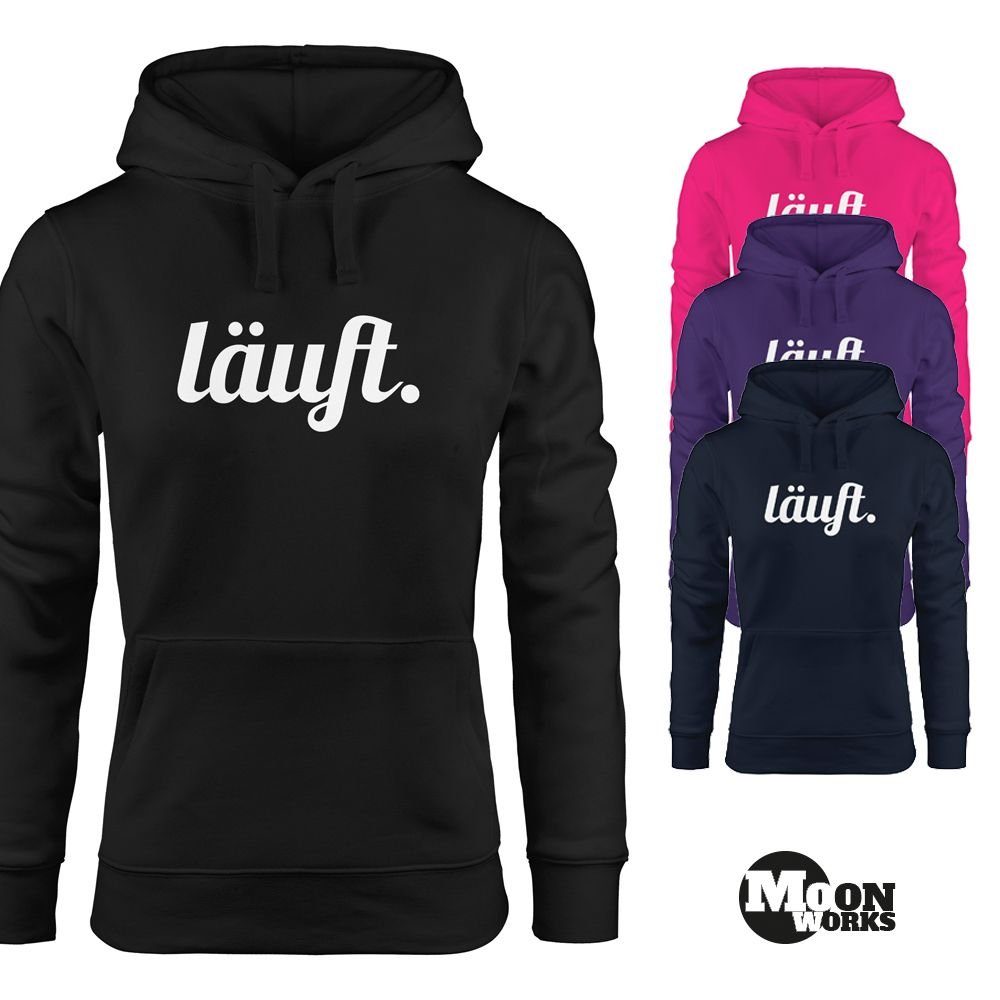 MoonWorks Hoodie Kapuzenpullover Sweatshirt mit lila Damen Hoodie Moonworks® Kapuze Spruch Hoody läuft