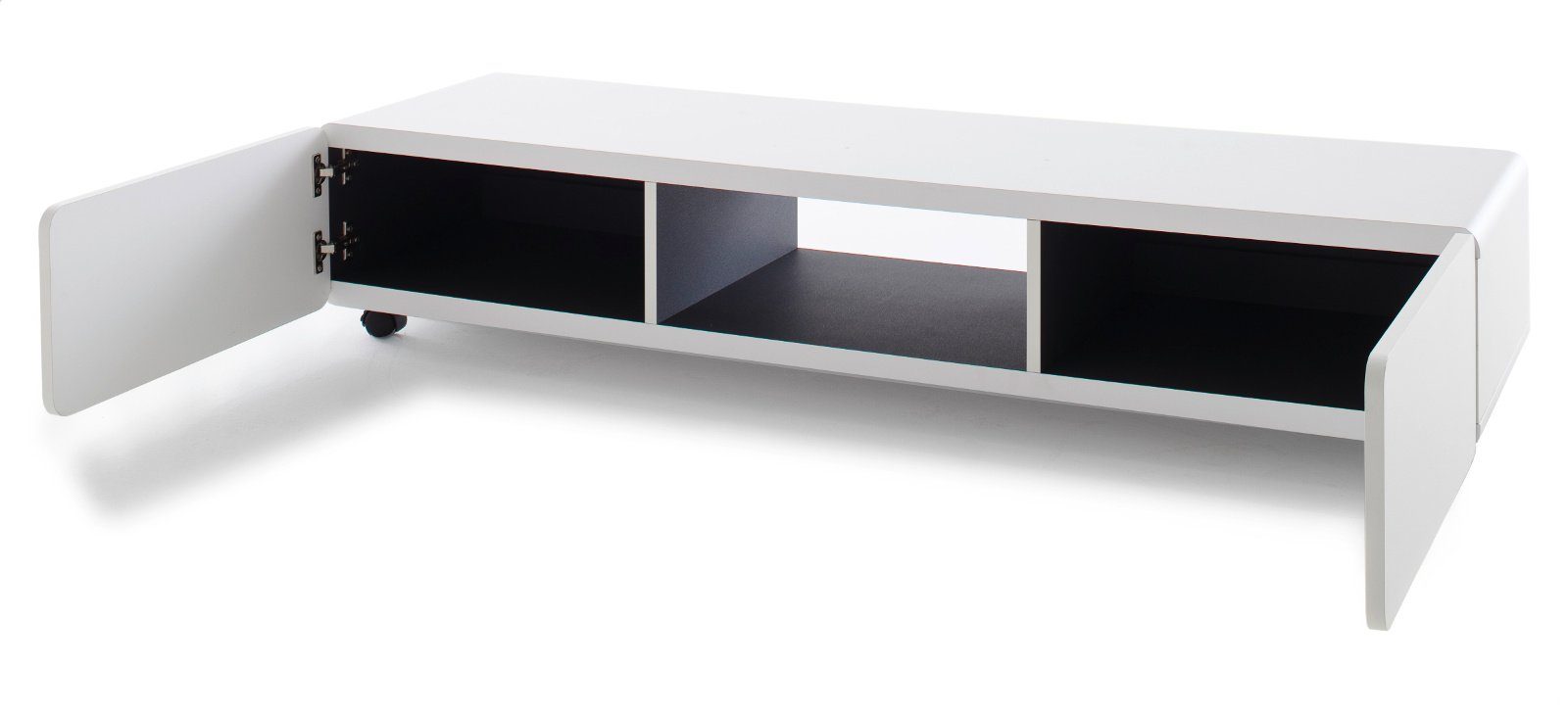 Rollen in (TV MCA Jeff Board schwarz), auf und 140 rollbar, cm, Lowboard weiß furniture