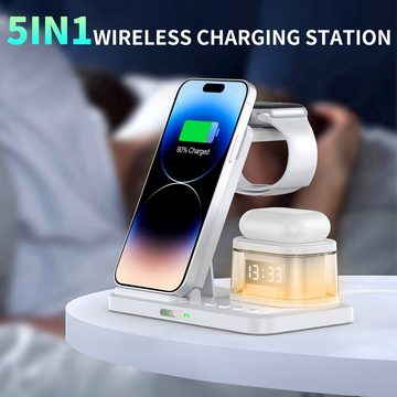 JOEAIS Kabelloses Ladestation 5 in 1 Induktive Ladegerät Kabelloses Ladegerät Wireless Charger (mit USB Kabel, Ultra Handy Charging Station)