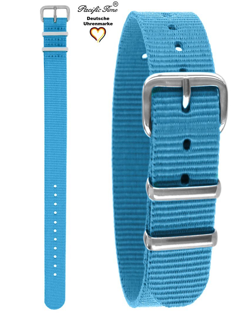 Pacific Time hellblau Uhrenarmband Wechselarmband Nylon 16mm, Gratis Textil Versand