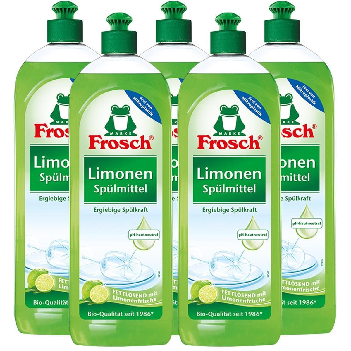 FROSCH 5x Frosch Spülmittel 750 ml mit fettlösenden Limonen-Extrakten Geschirrspülmittel