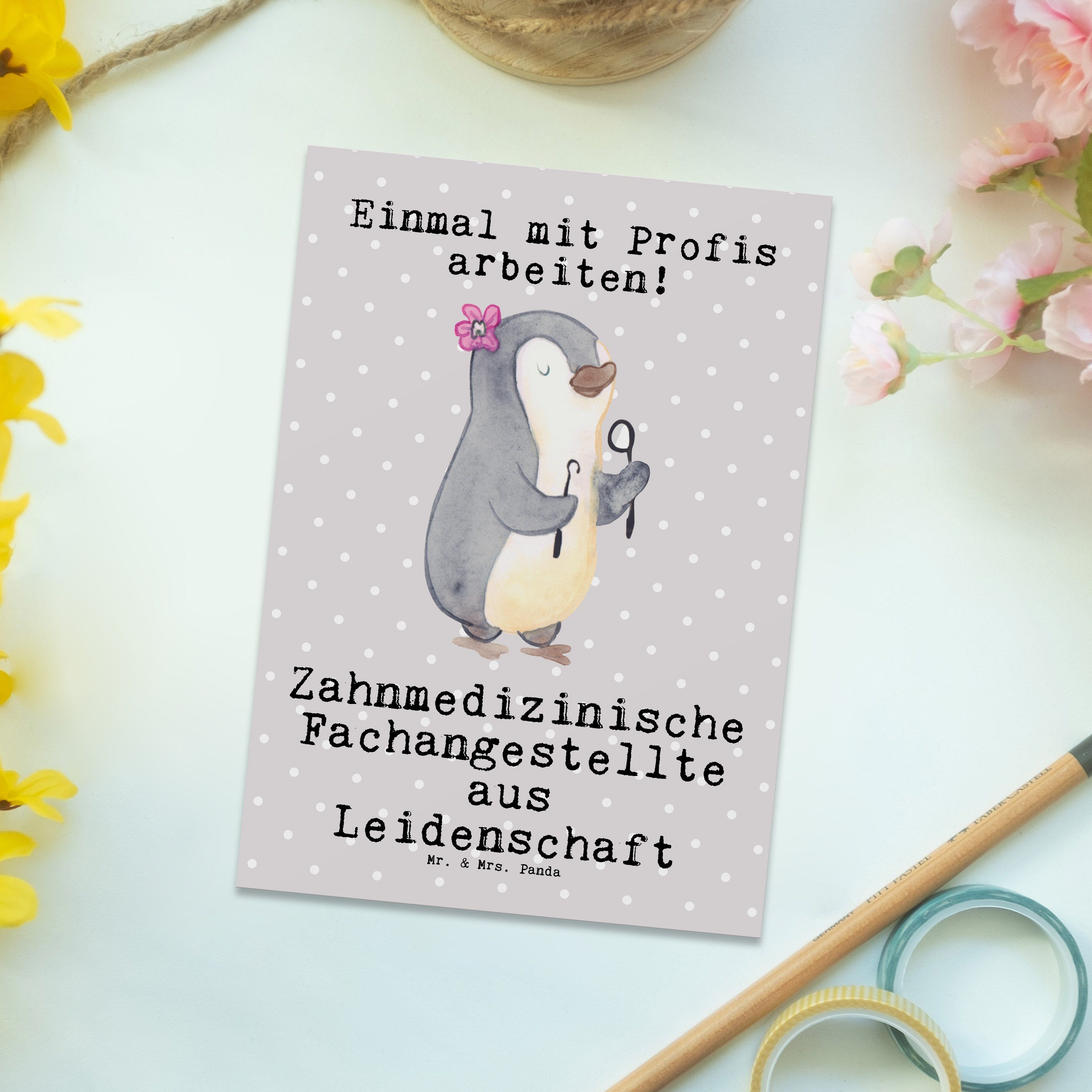 Panda Leidenschaft Postkarte Fachangestellte Ge Grau & aus Pastell - Mr. - Mrs. Zahnmedizinische