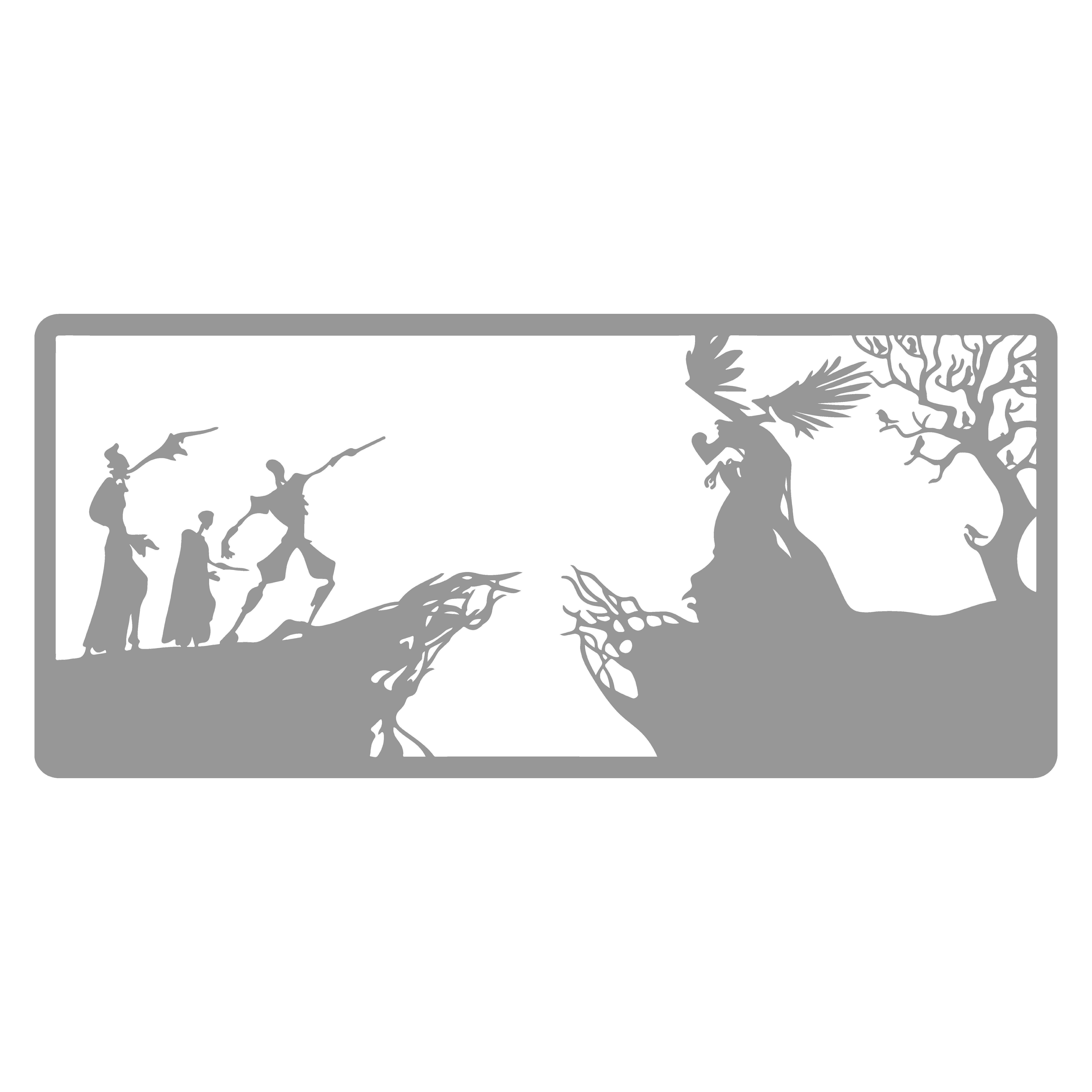 Jumpeak Wanddekoobjekt Harry Potter Wanddekorationen aus Metall, Hexenwanddekorationen, Magie, Hergestellt aus Metall,Schwarz,weiß,Gold, Silber,90×41cm