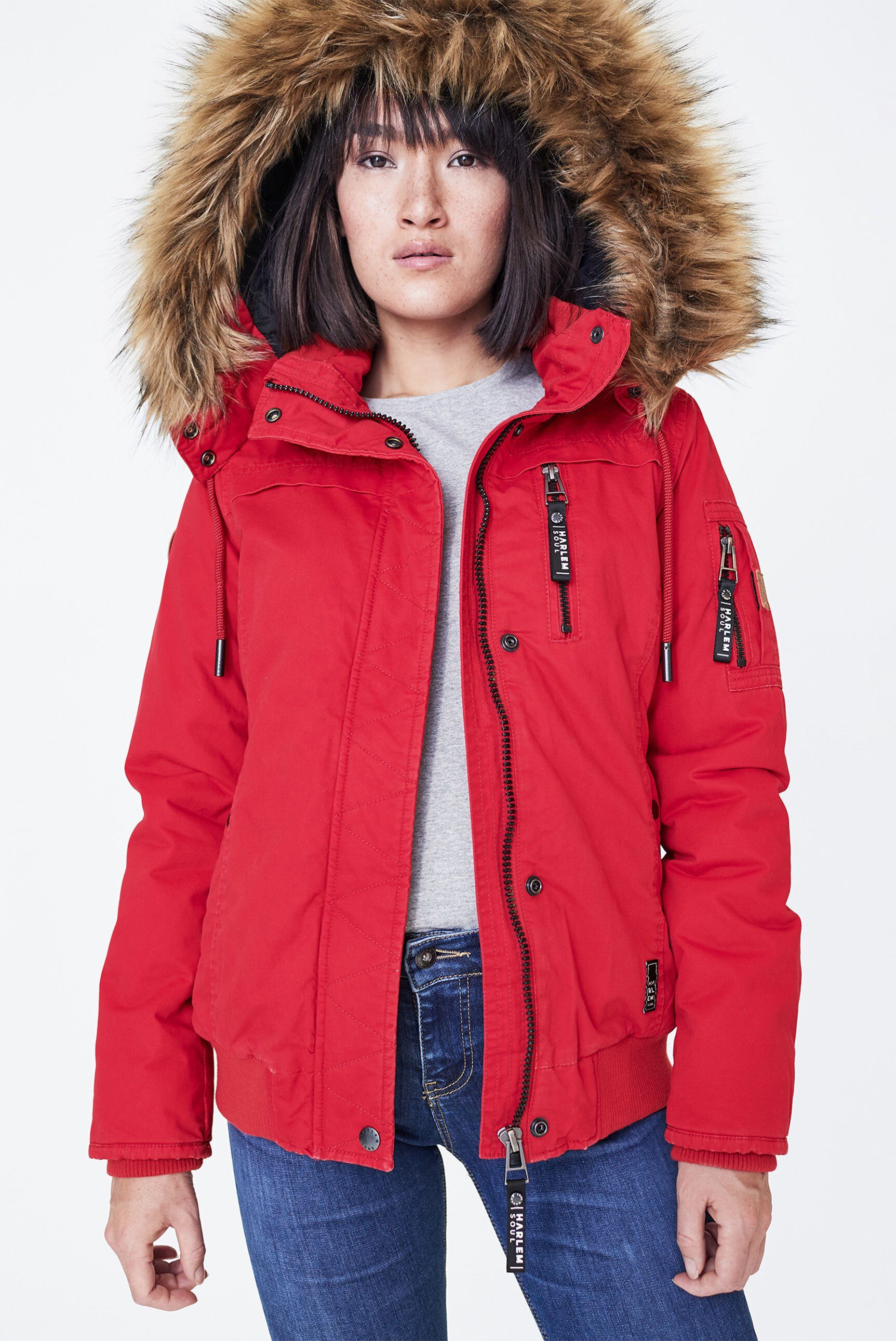 Harlem Soul Winterjacke mit abnehmbarem Kunstfellbesatz