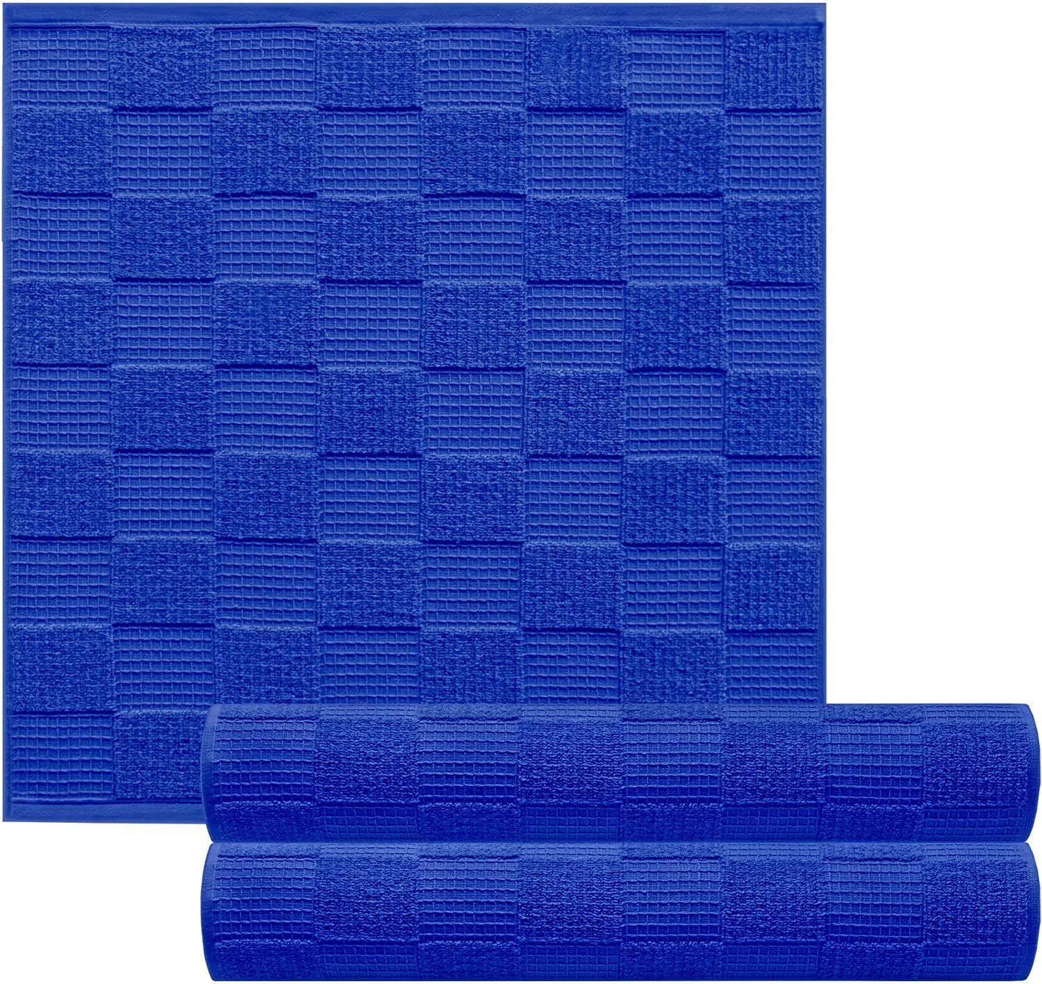 Lashuma Geschirrtuch Lissabon, (Set, 3-tlg), Blaue Frotteetücher mit Waffelmuster 50x50 cm Königs Blau