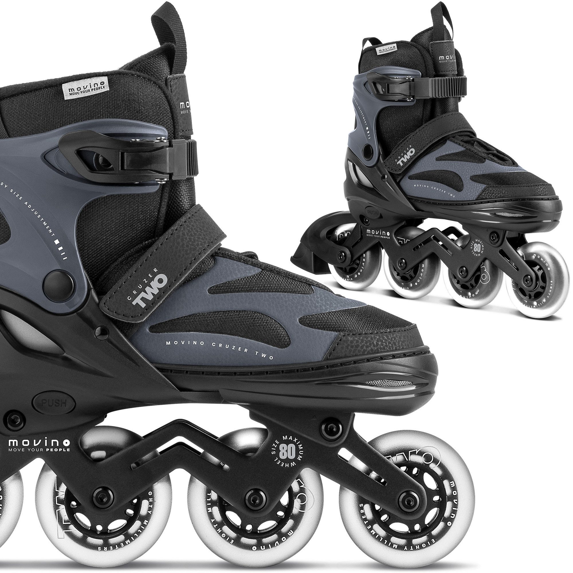 Movino Rollschuhe Verstellbare Inliner MOVINO CRUZER TWO 80mm Rollen ABEC7 Alu-Schiene