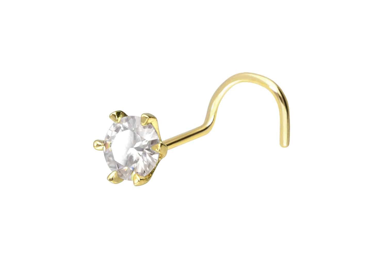 Nasenpiercing 14/18 Karat Gold Nasenstecker Spirale EINGEFASSTER MOISSANIT