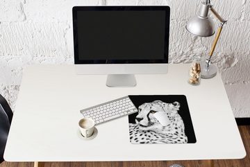 MuchoWow Gaming Mauspad Leopard - Weiß - Schwarz (1-St), Mousepad mit Rutschfester Unterseite, Gaming, 40x40 cm, XXL, Großes
