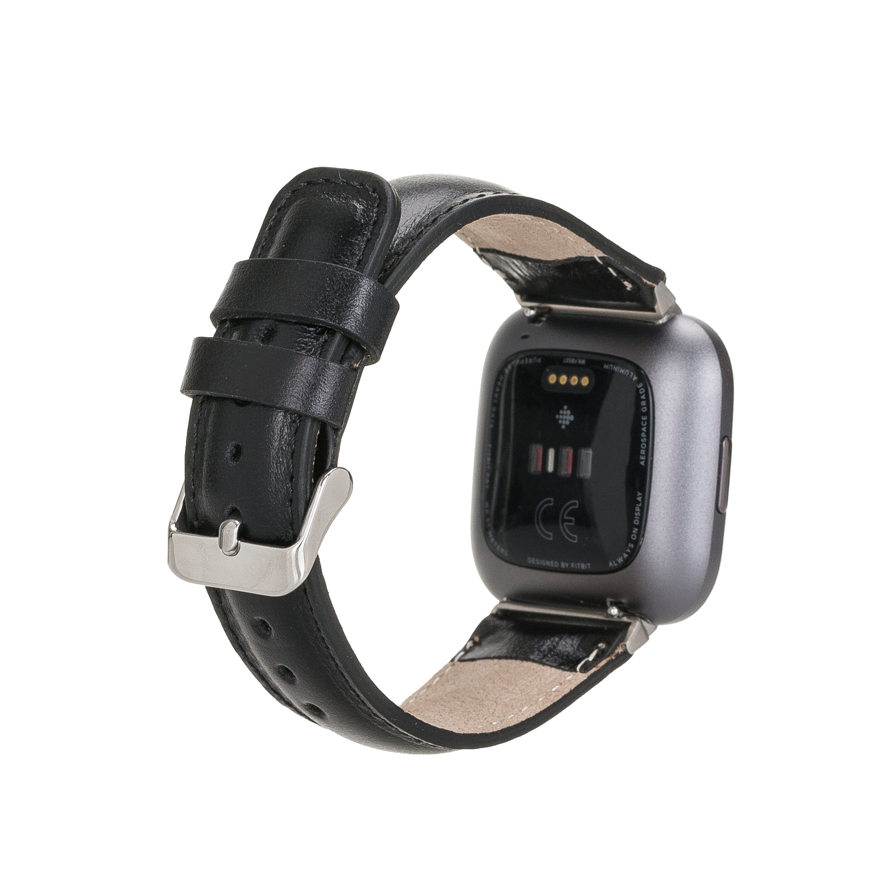 Renna Leather Smartwatch-Armband Fitbit Versa 4 / 3 / Sense & 2 Armband Echtes Leder Ersatzarmband Schwarz