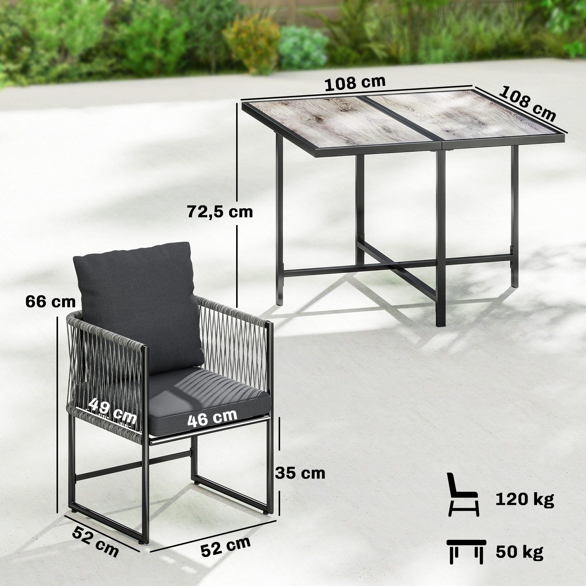Outsunny Garten-Essgruppe mit 4 Stühlen, DPC-Tischplatte, abnehmbar Kissen, (Gartenset, 5-tlg., Gartenmöbel Set), für Garten Balkon Terrasse