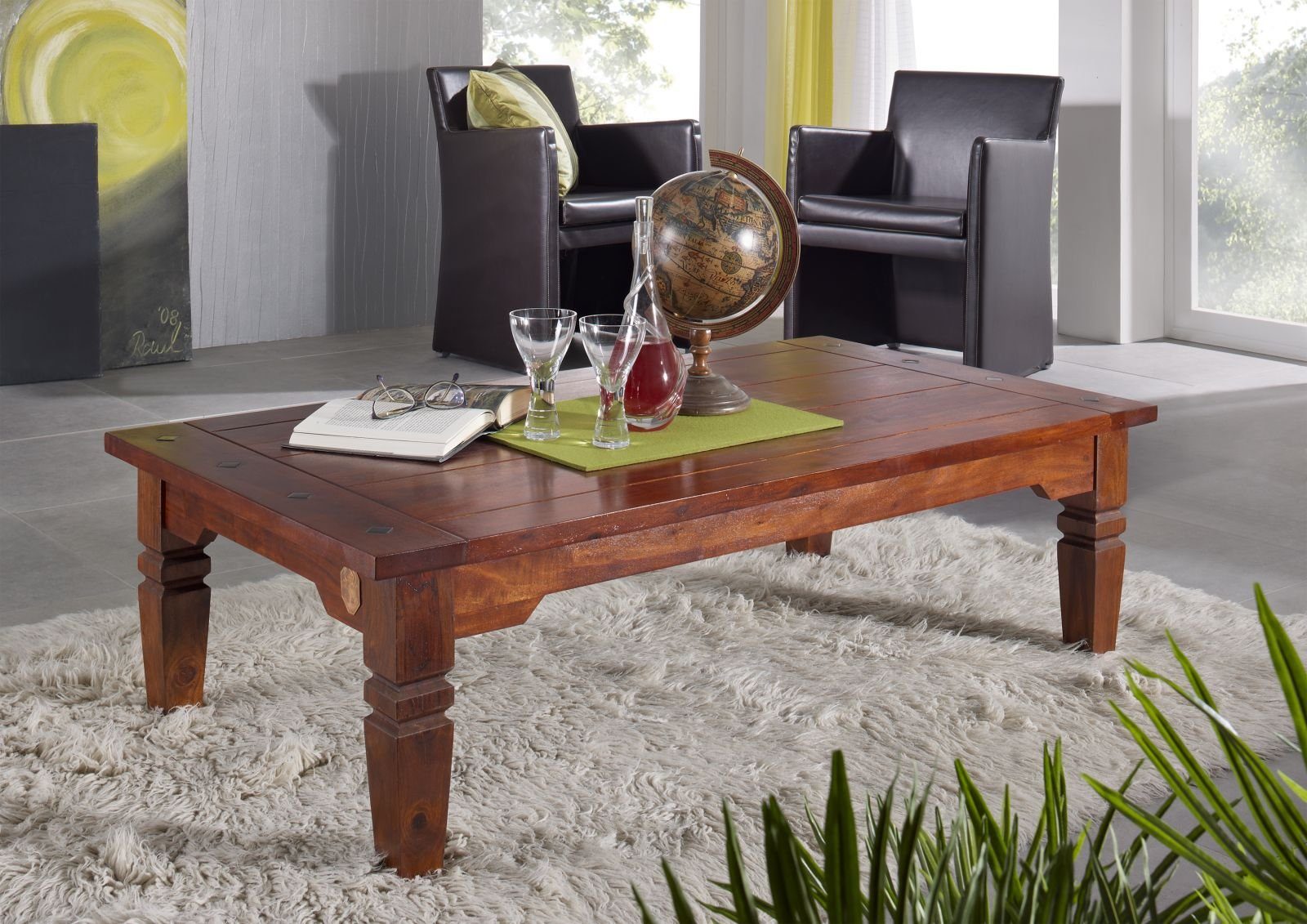 Massivmoebel24 Couchtisch Couchtisch Akazie 110x60x40 nougat günstig online kaufen