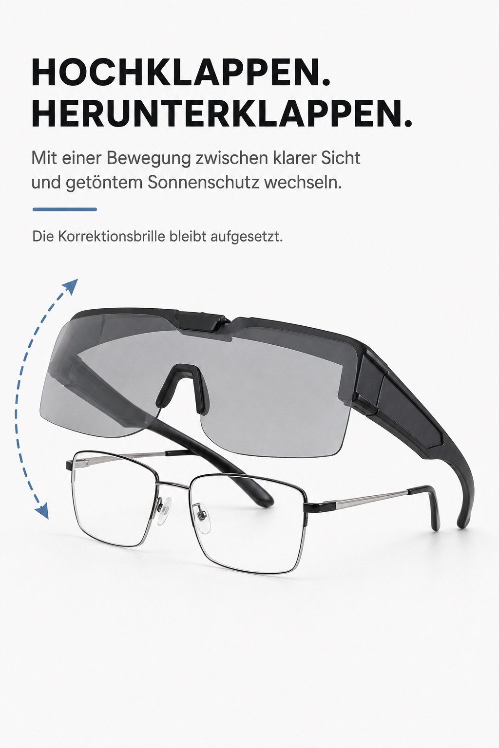 ibettertec Sonnenbrille Sonnenbrille Überziehbrille, selbsttönend, polarisiert 160° klappbar, für Brillenträger,Unisex, Schwarz – Bild 2 von 5