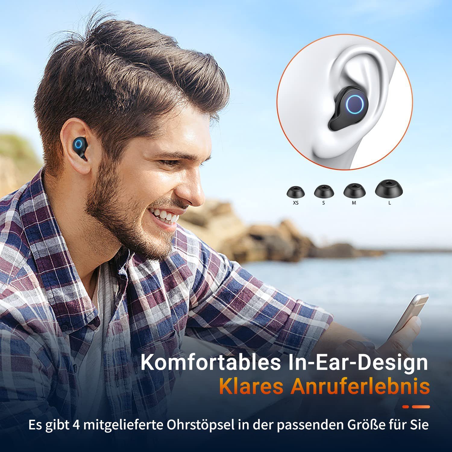 (Airpods JOEAIS mit LED-Anzeige) Ear Kabellose In-Ear-Kopfhörer wireless Geräuschunterdrückung Noise 3 Earbuds in knochenschall Cancelling Headphones Soundcore Sport