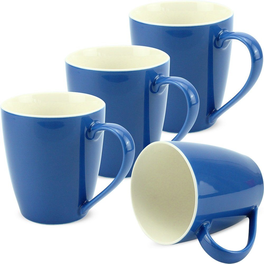 matches21 HOME & HOBBY Tasse Kaffeetassen 4er Set einfarbig Unifarben blau, Porzellan, Tee Kaffee-Becher, modern, dunkelblau, 350 ml