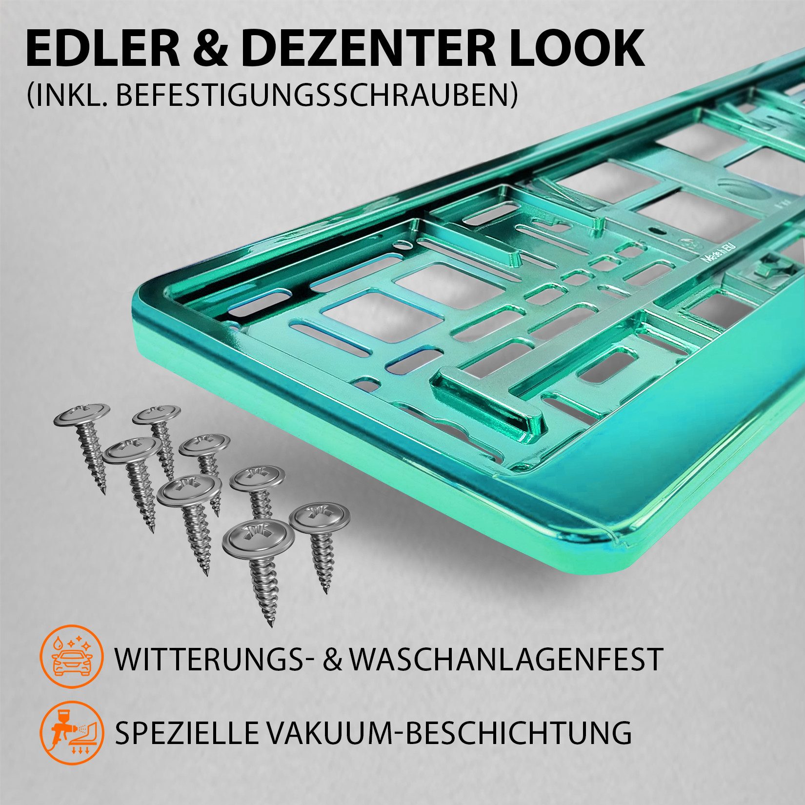 L & P Car Design Kennzeichenhalter für Auto Türkis-Chrom Kennzeichenhalterung, (2 Stück)